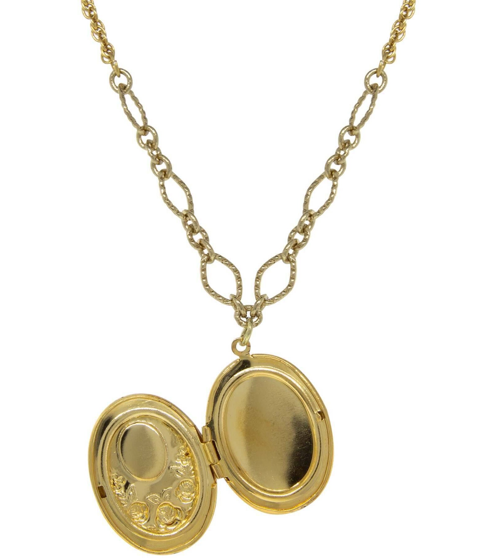 1928 Jewelry Carnelian Cameo With Flowers Oval Locket Necklace 16" + 3" Extender