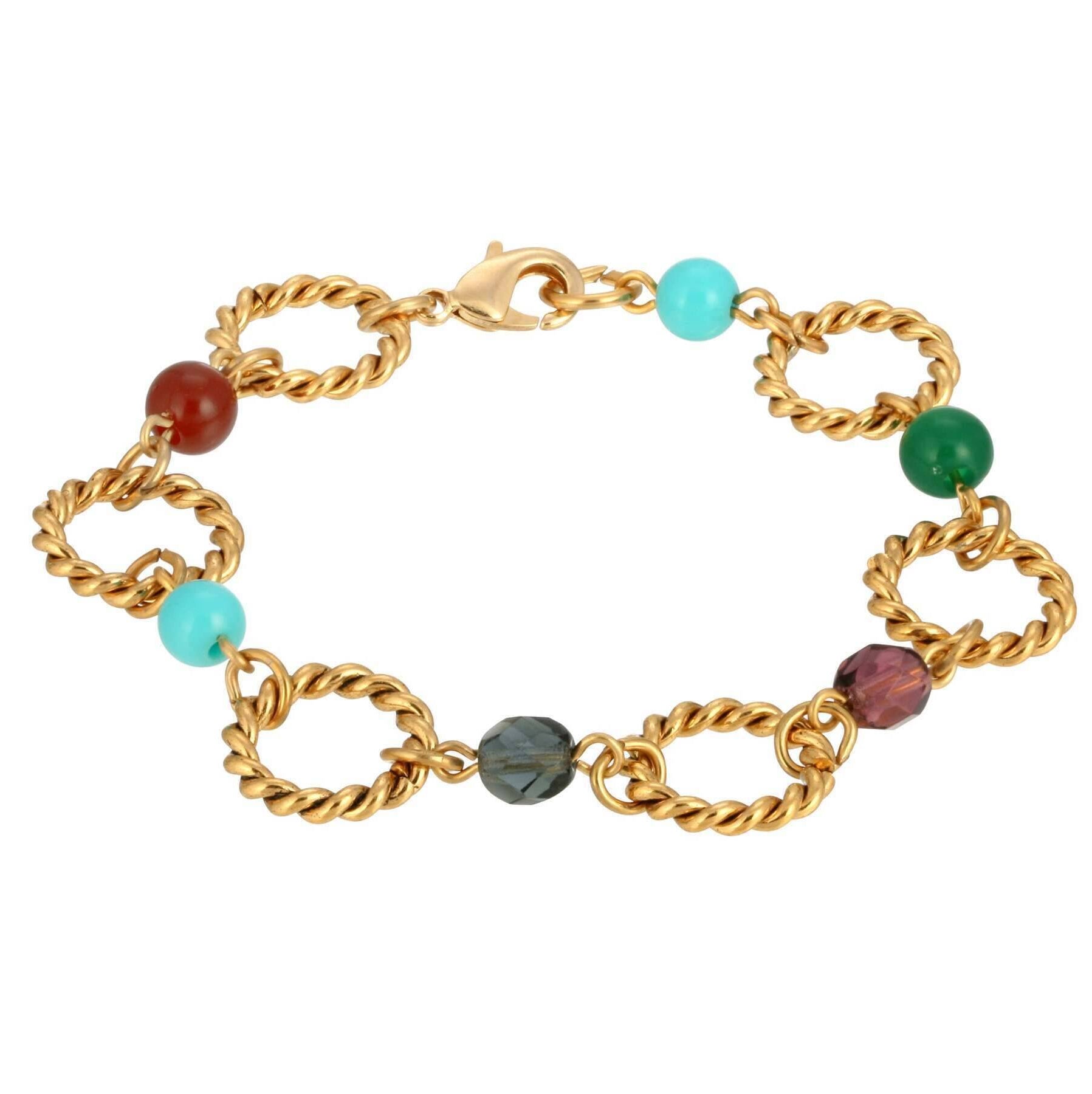 1928 Jewelry Round Link Multi Color Bead Bracelet