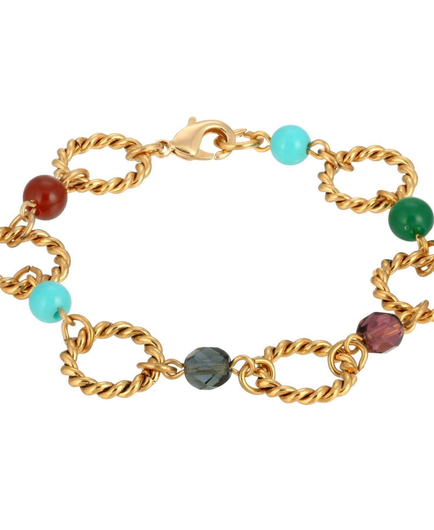 1928 Jewelry Round Link Multi Color Bead Bracelet