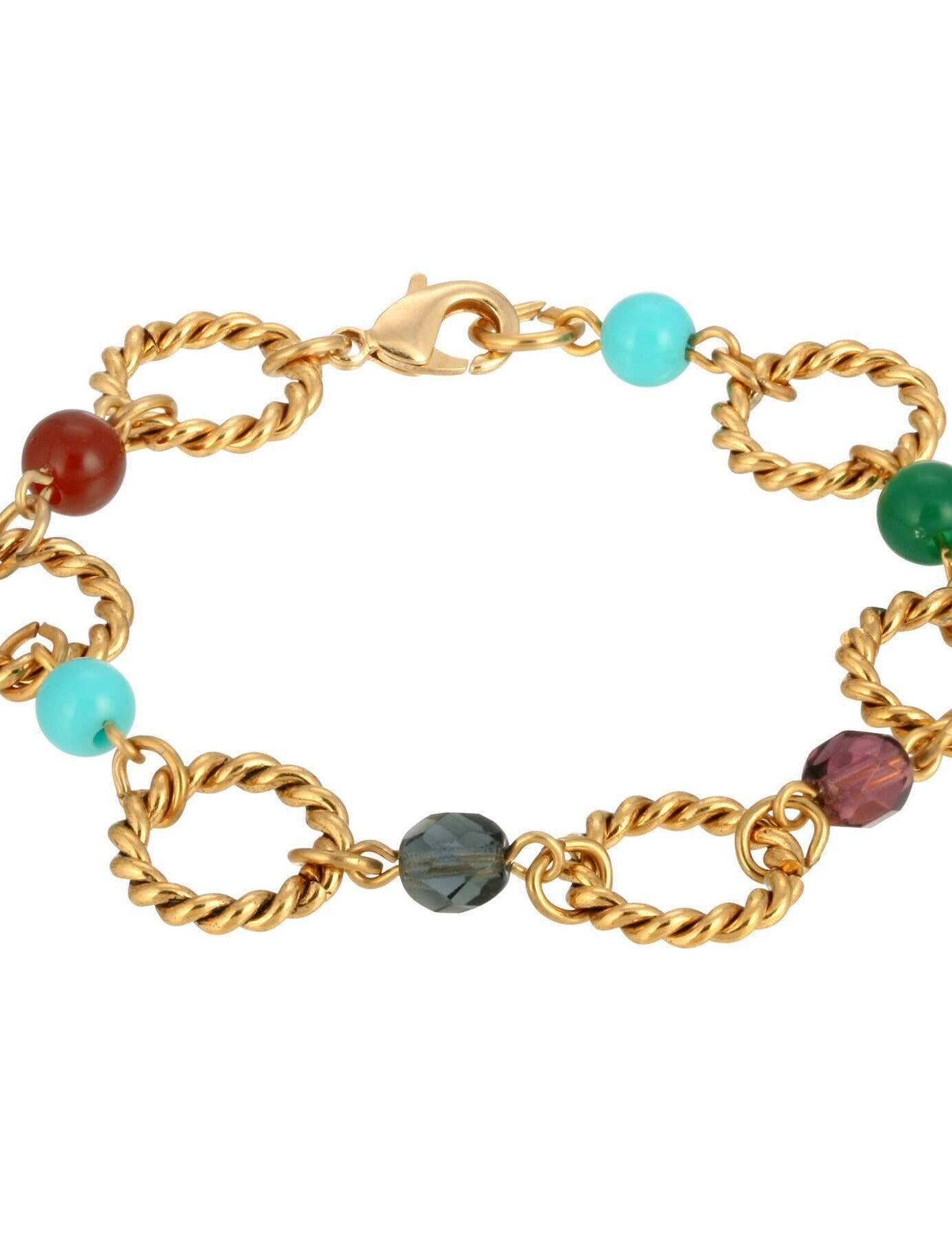 1928 Jewelry Round Link Multi Color Bead Bracelet