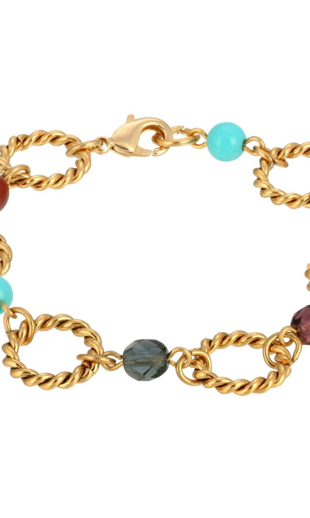 1928 Jewelry Round Link Multi Color Bead Bracelet