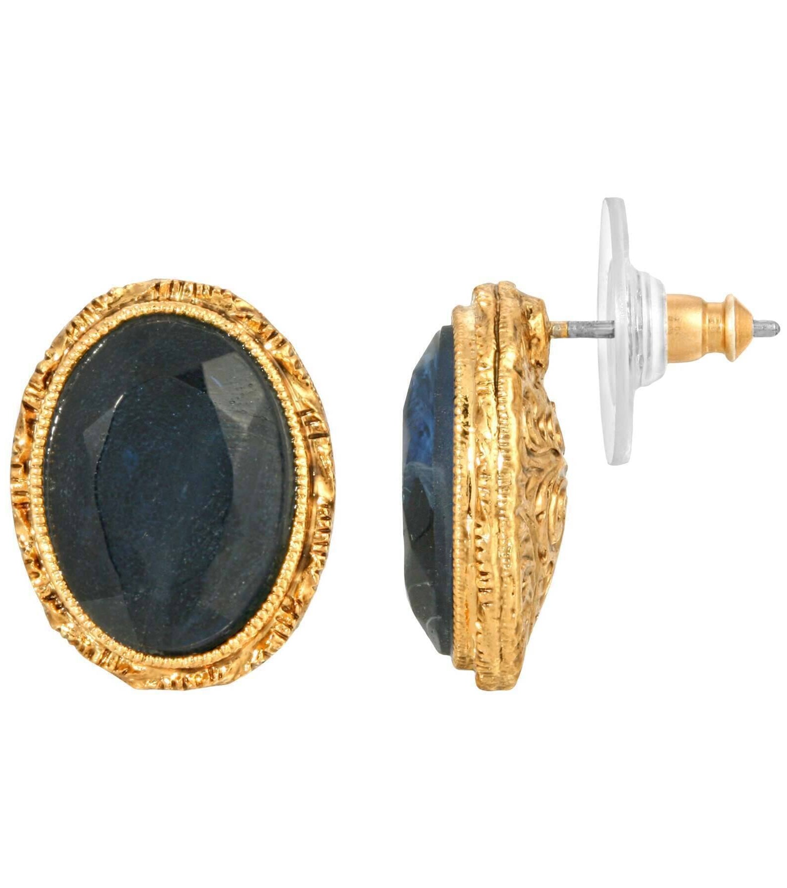 1928 Jewelry Montana Blue German Glass Crystal Oval Stud Earrings