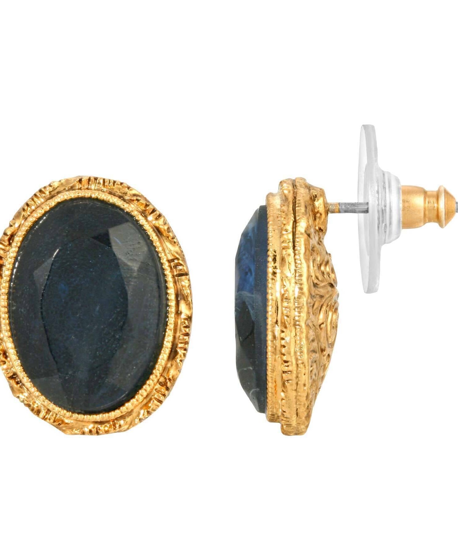 1928 Jewelry Montana Blue German Glass Crystal Oval Stud Earrings