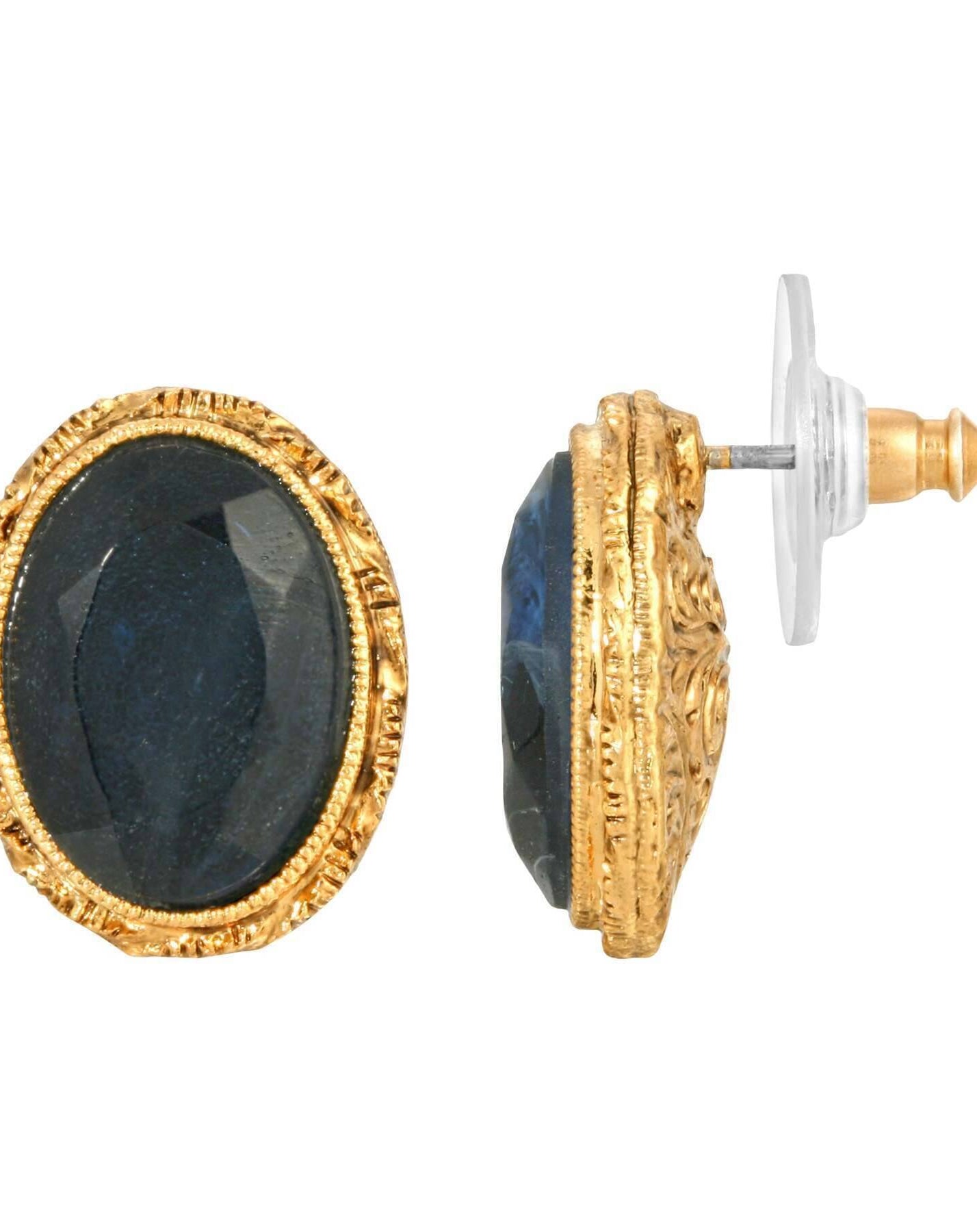 1928 Jewelry Montana Blue German Glass Crystal Oval Stud Earrings