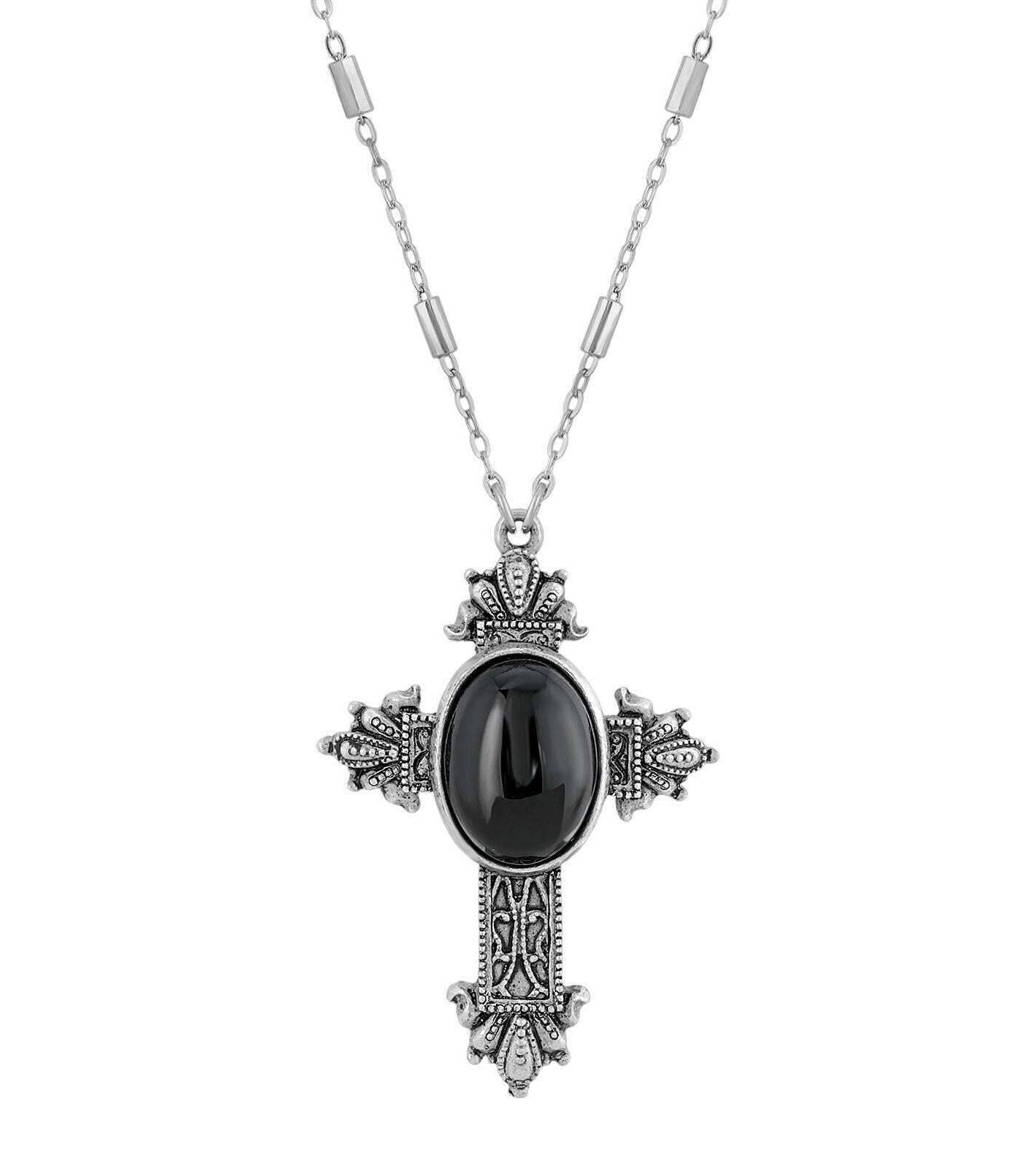 Symbols Of Faith Oval Genuine Gemstone Intricate Cross Pendant Necklace 28"