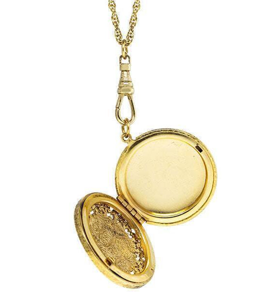 1928 Jewelry Cameo Round Ornate Filigree Locket Necklace 30"