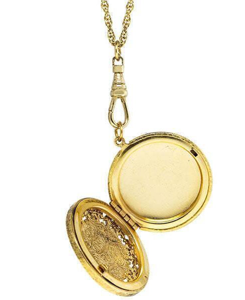 1928 Jewelry Cameo Round Ornate Filigree Locket Necklace 30"