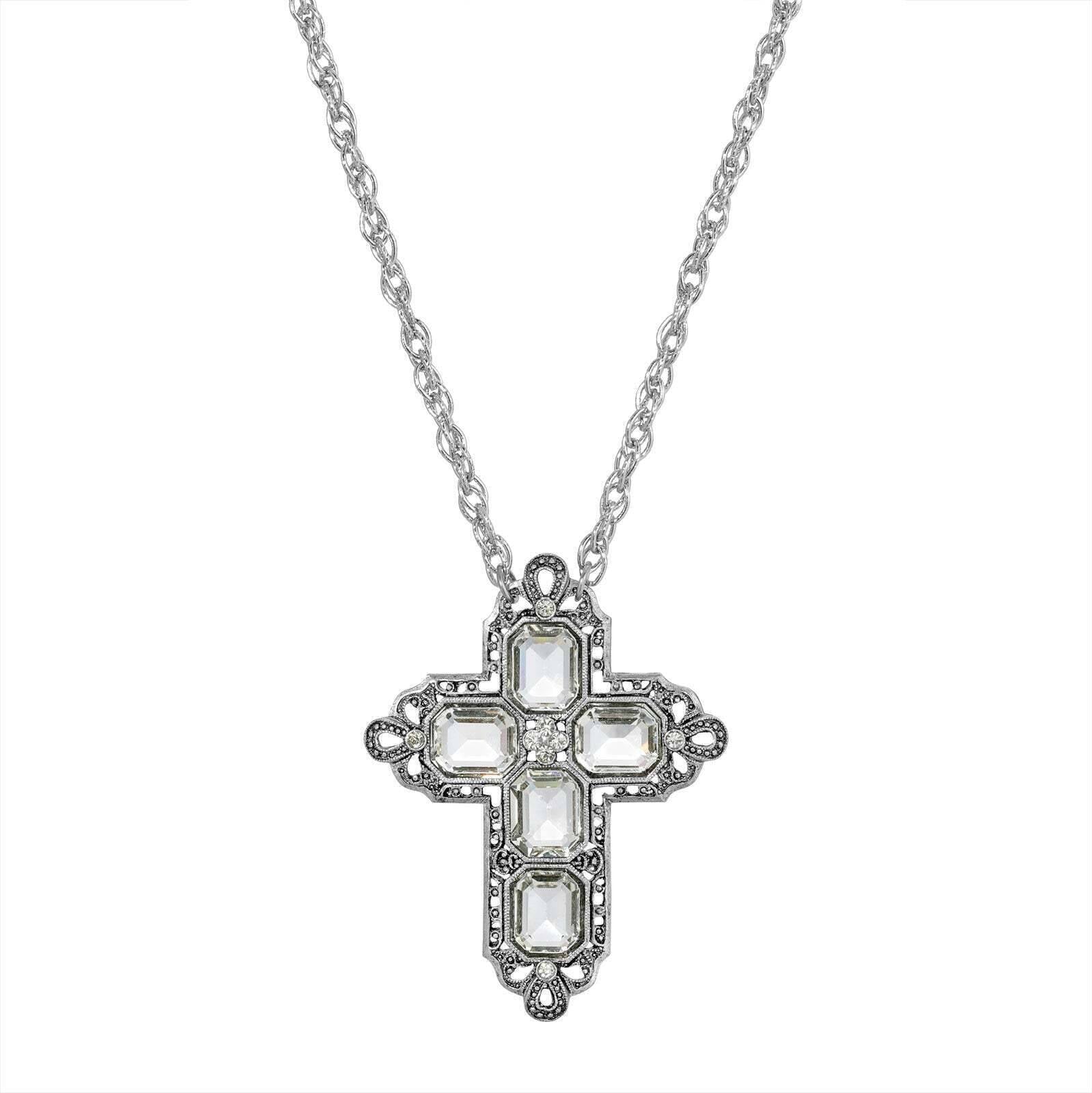 Symbols Of Faith Regal Filigree Crystal Cross Pendant Necklace 20"