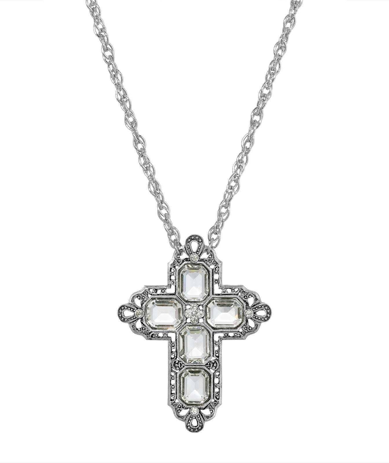 Symbols Of Faith Regal Filigree Crystal Cross Pendant Necklace 20"