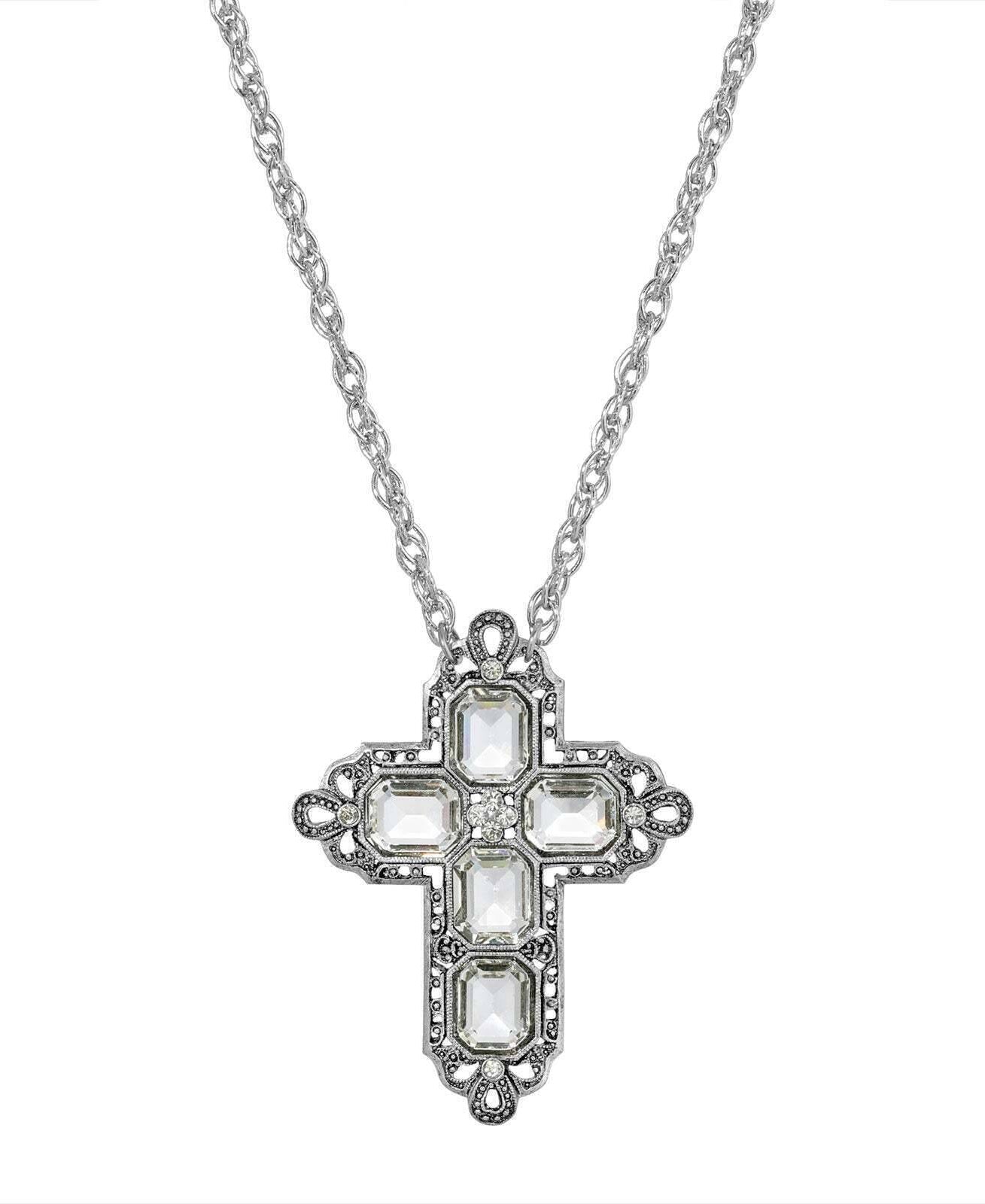 Symbols Of Faith Regal Filigree Crystal Cross Pendant Necklace 20"