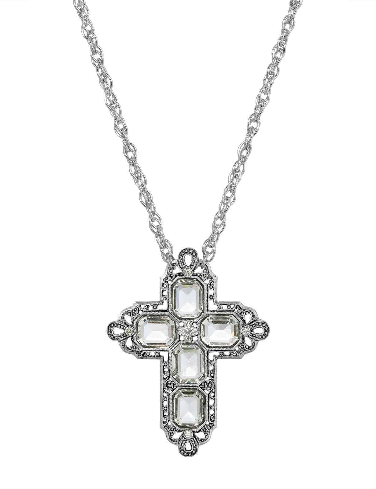 Symbols Of Faith Regal Filigree Crystal Cross Pendant Necklace 20"