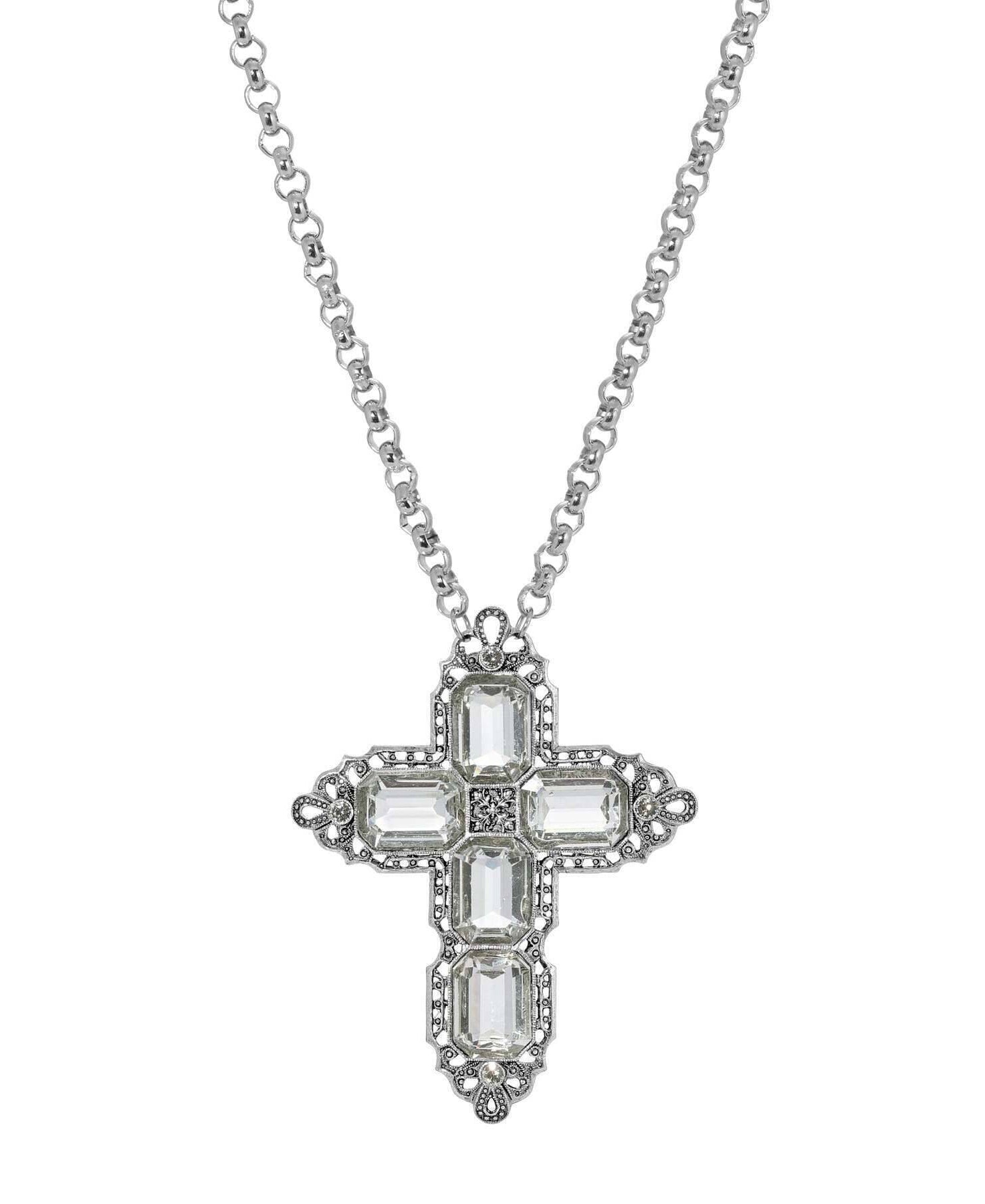 Symbols Of Faith Regal Filigree Crystal Cross Pendant Necklace 30"