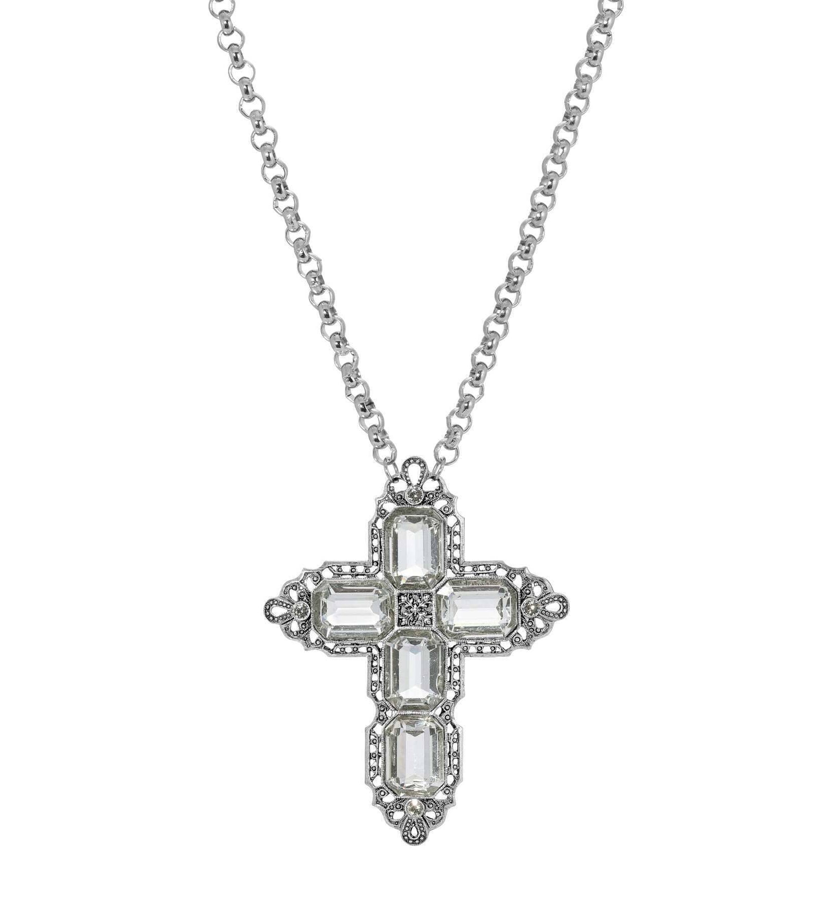 Symbols Of Faith Regal Filigree Crystal Cross Pendant Necklace 30"