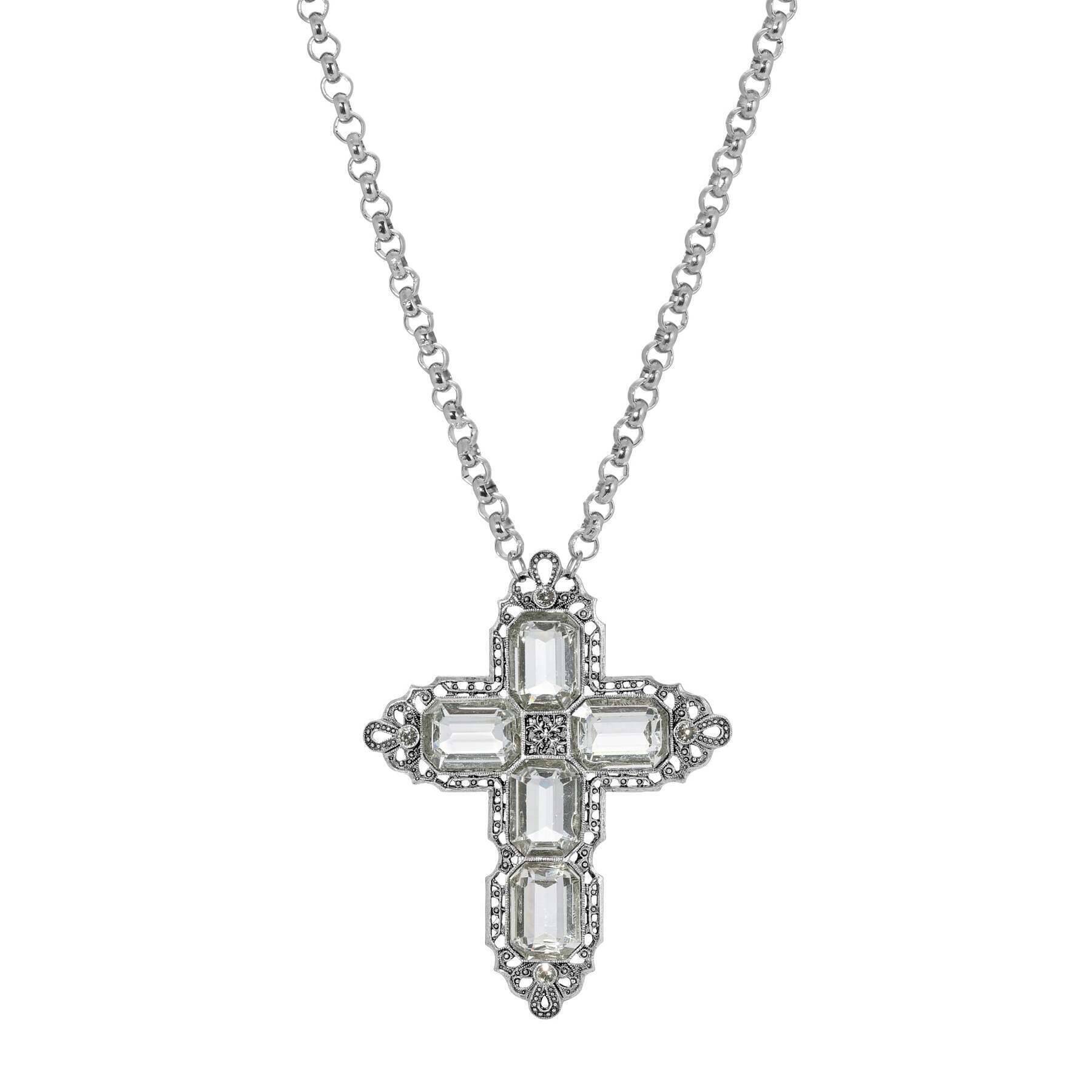 Symbols Of Faith Regal Filigree Crystal Cross Pendant Necklace 30"