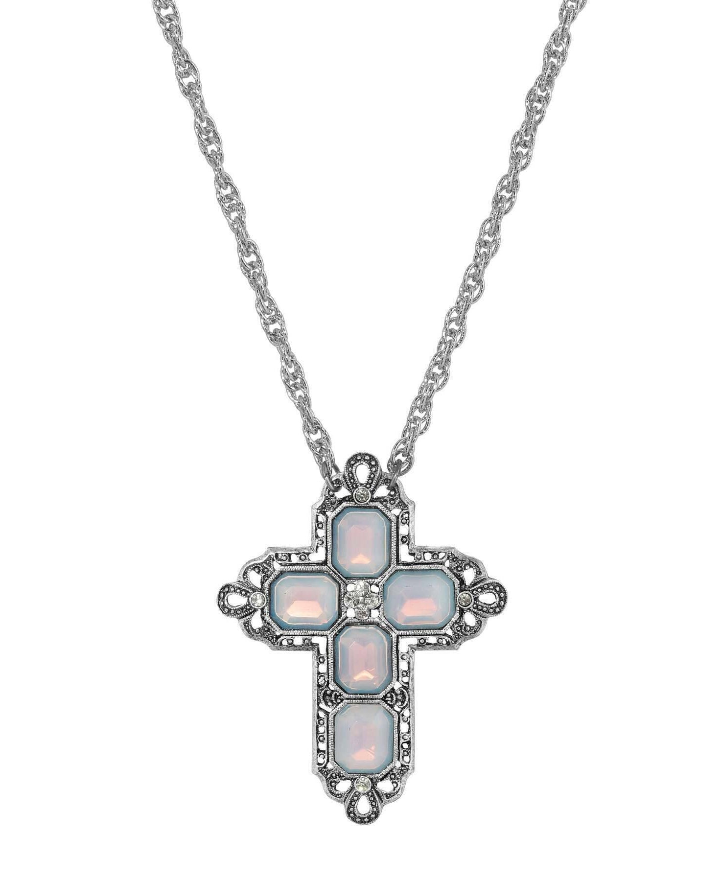 Symbols Of Faith Regal Filigree Crystal Cross Pendant Necklace 30"