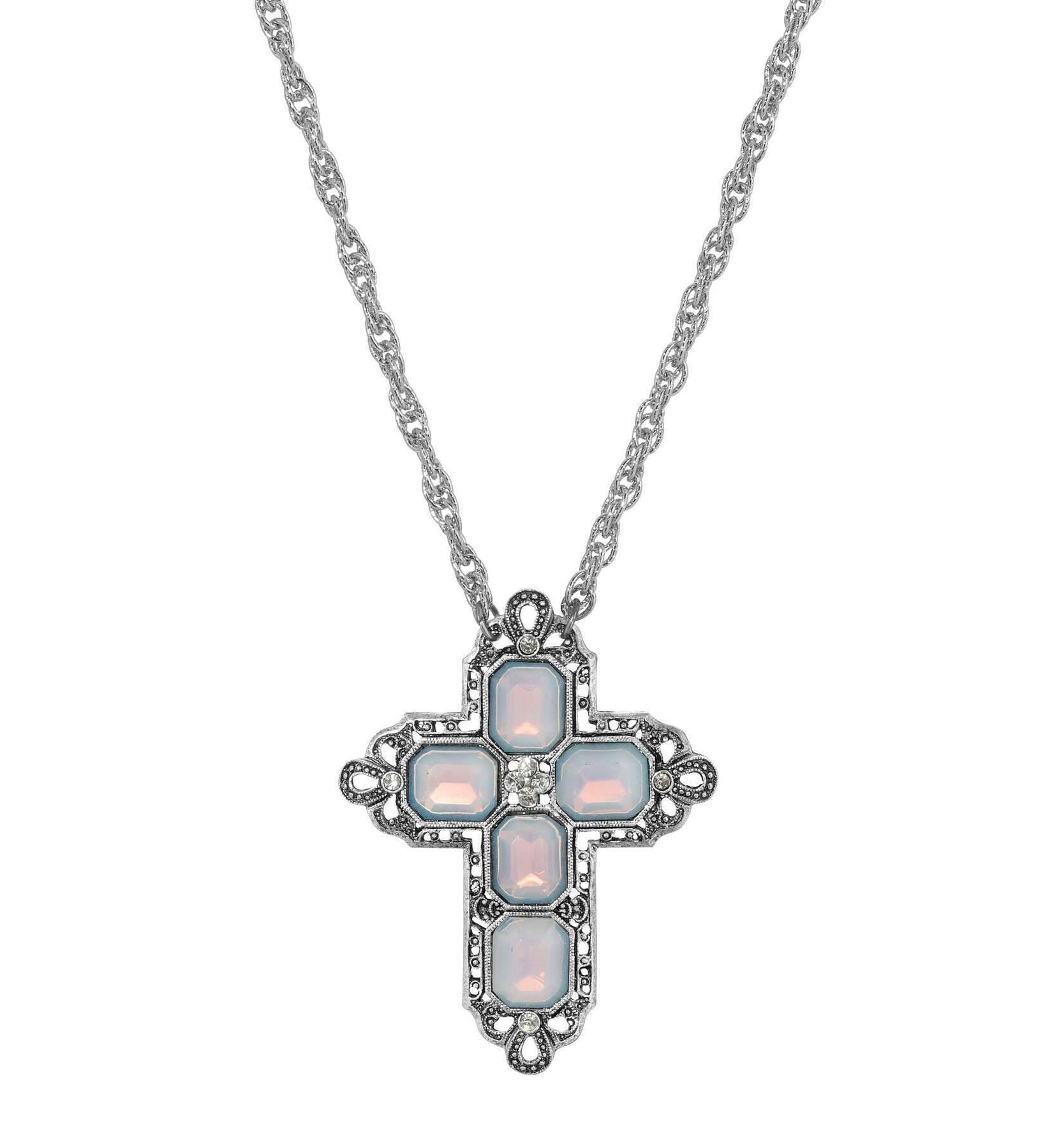 Symbols Of Faith Regal Filigree Crystal Cross Pendant Necklace 30"