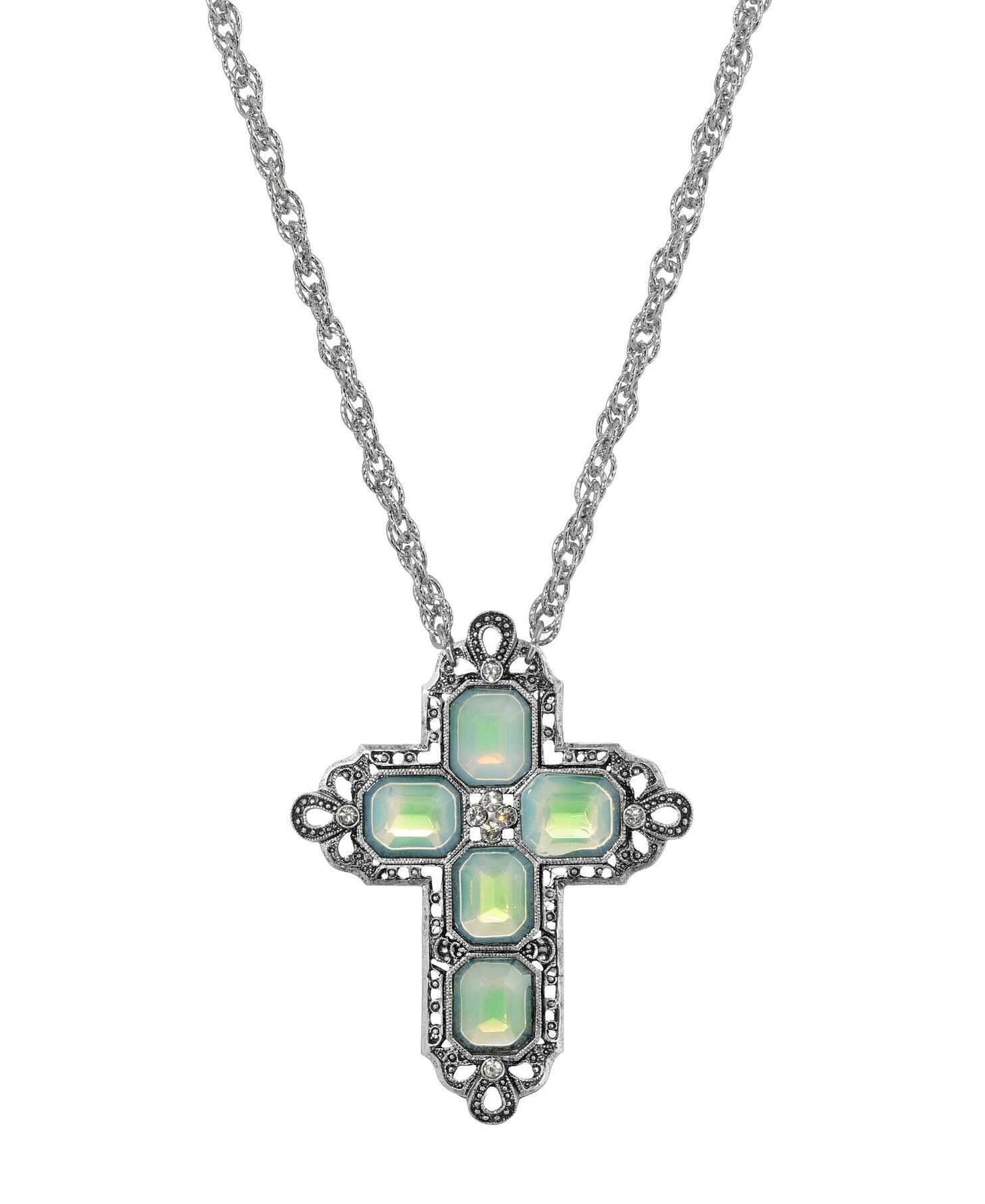 Symbols Of Faith Regal Filigree Crystal Cross Pendant Necklace 30"