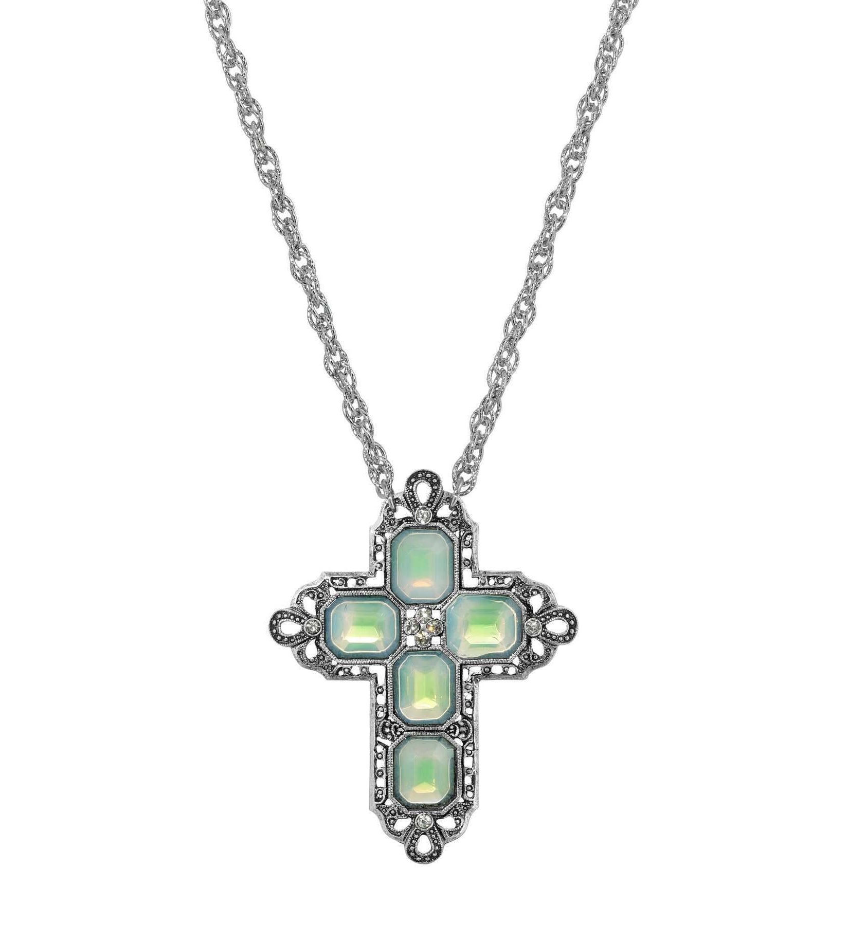 Symbols Of Faith Regal Filigree Crystal Cross Pendant Necklace 30"