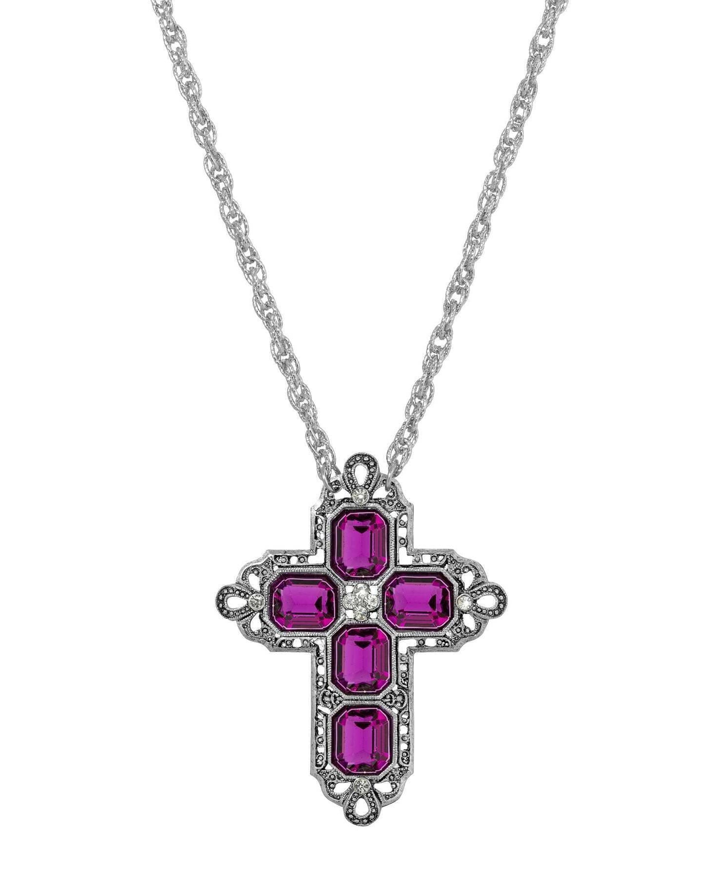 Symbols Of Faith Regal Filigree Crystal Cross Pendant Necklace 30"