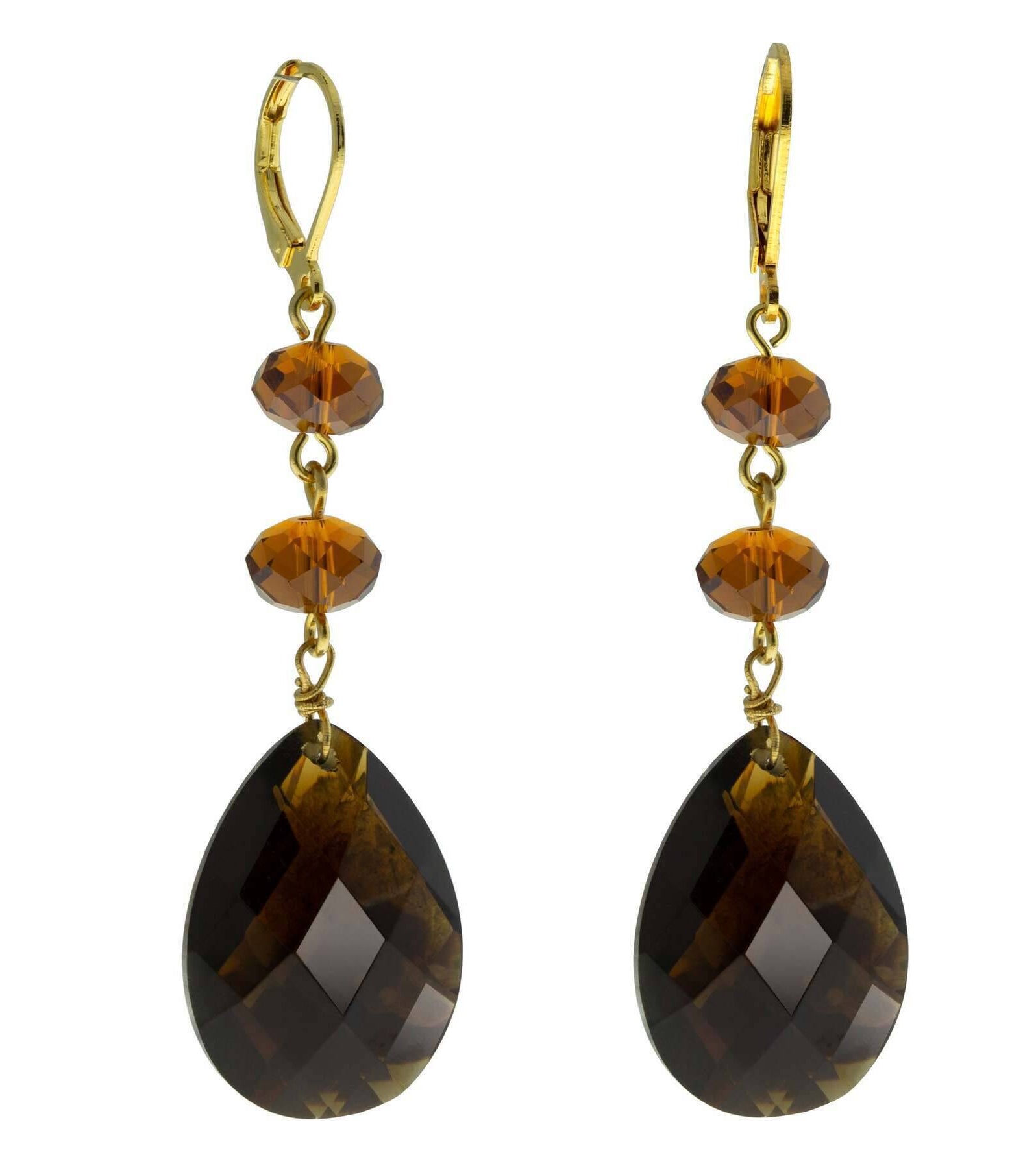 1928 Jewelry Briolette Faceted Teardrop Crystal And Bead Drop Earrings