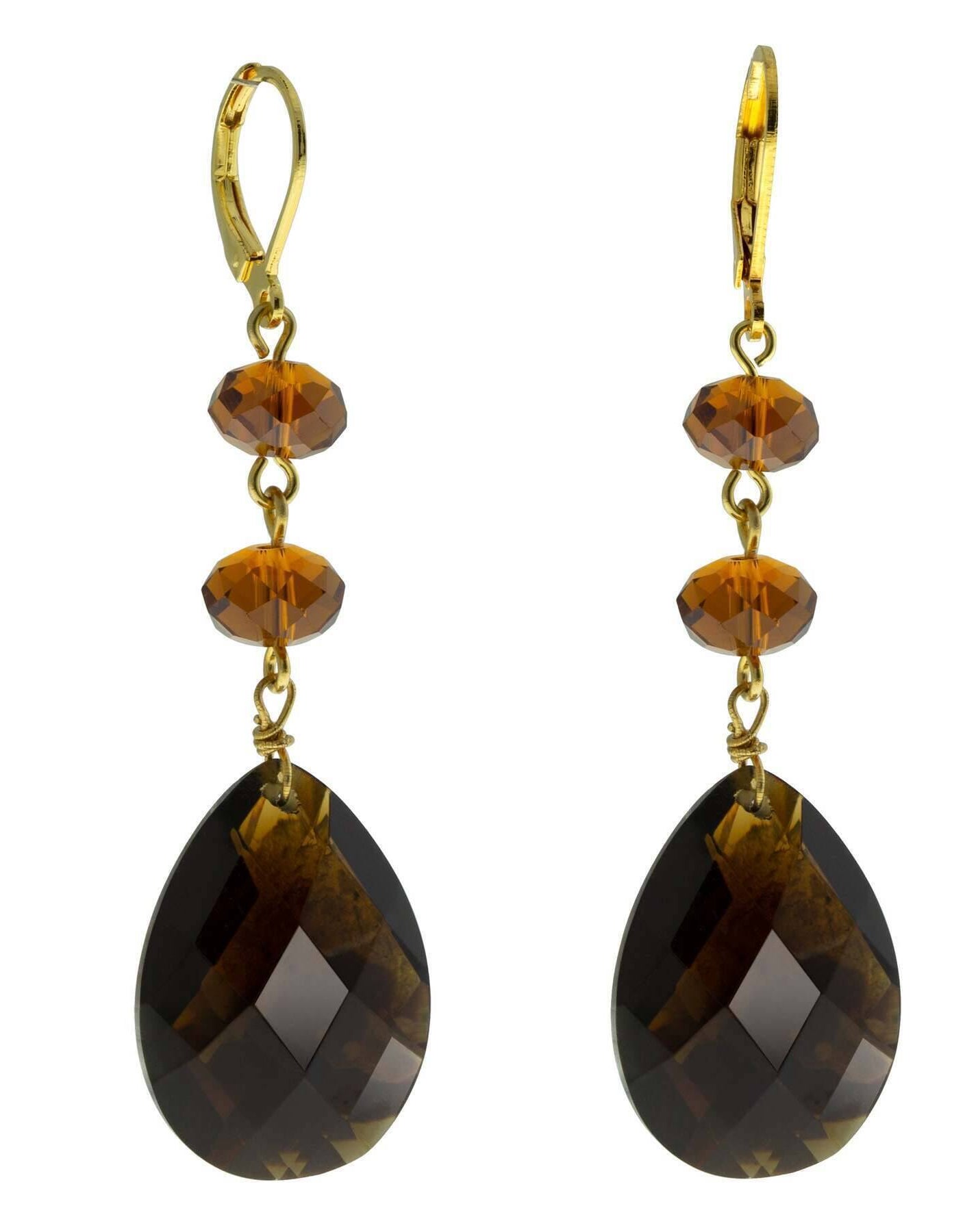 1928 Jewelry Briolette Faceted Teardrop Crystal And Bead Drop Earrings