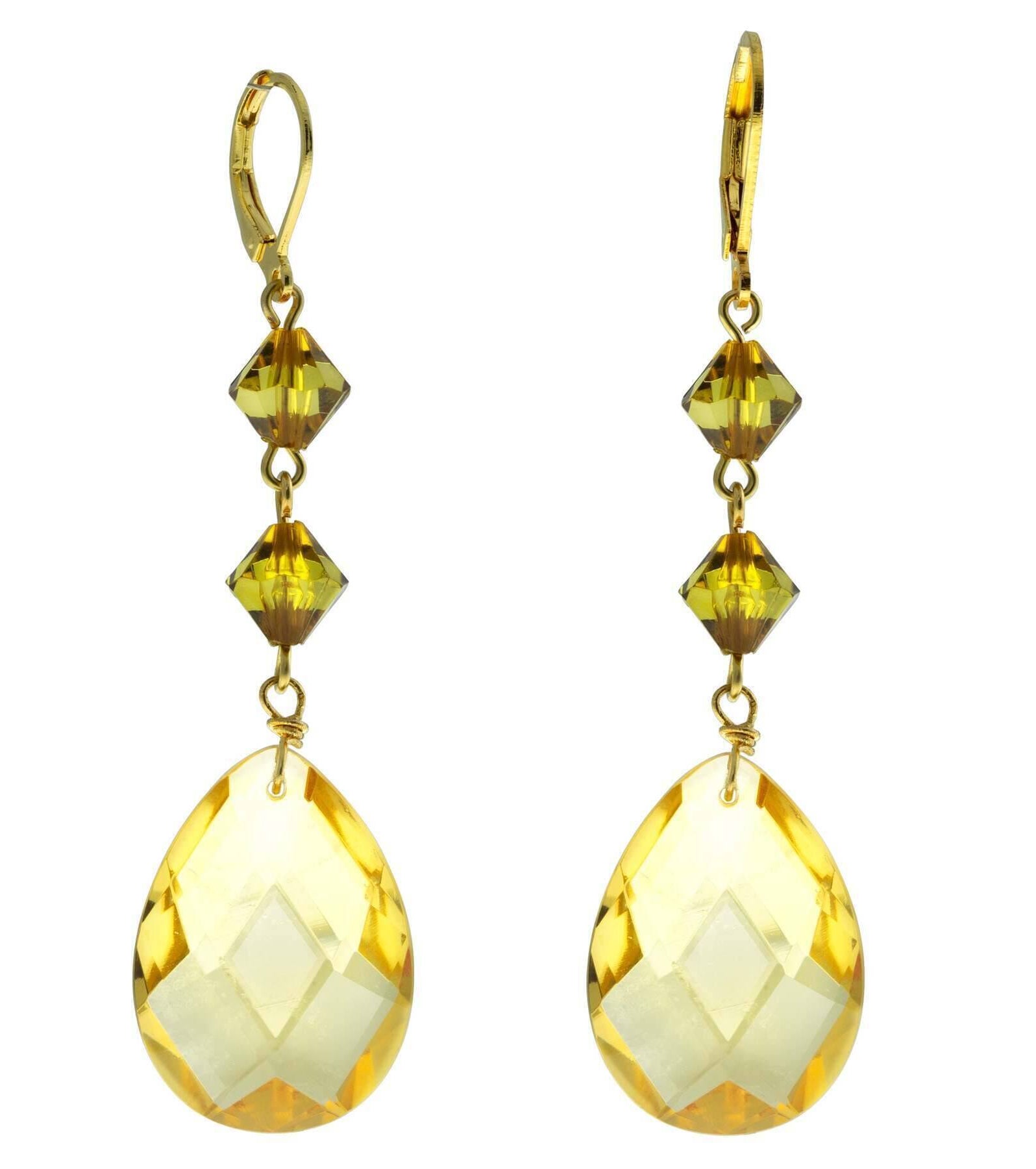 1928 Jewelry Briolette Faceted Teardrop Crystal And Bead Drop Earrings