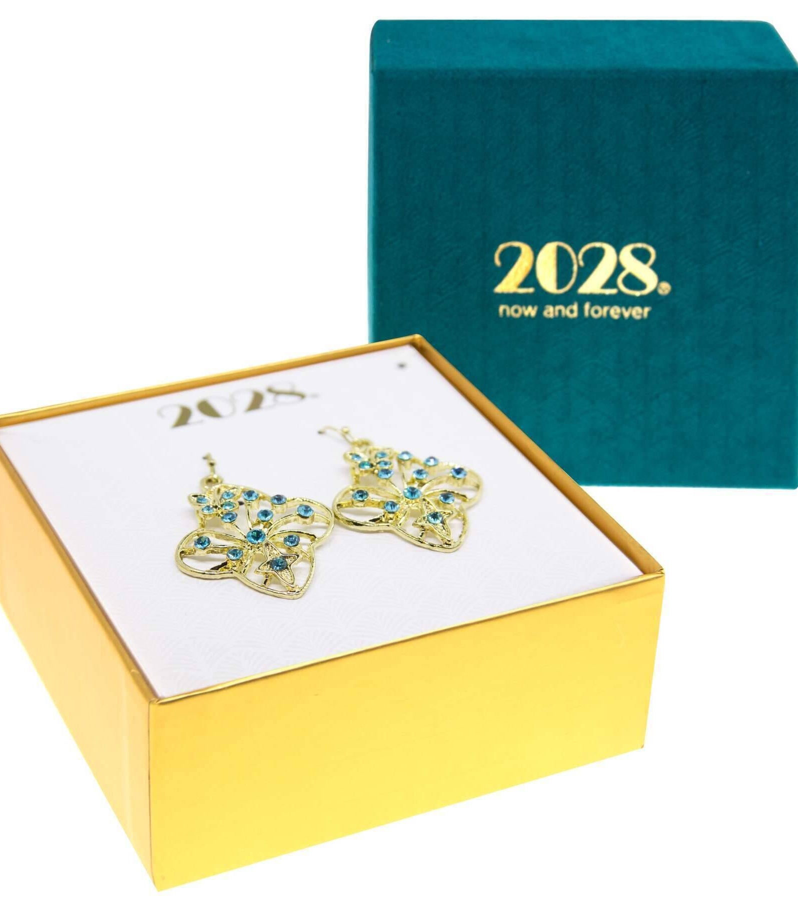 2028 Jewelry Butterfly & Cross Aqua Crystal Filigree Flower Drop Earrings