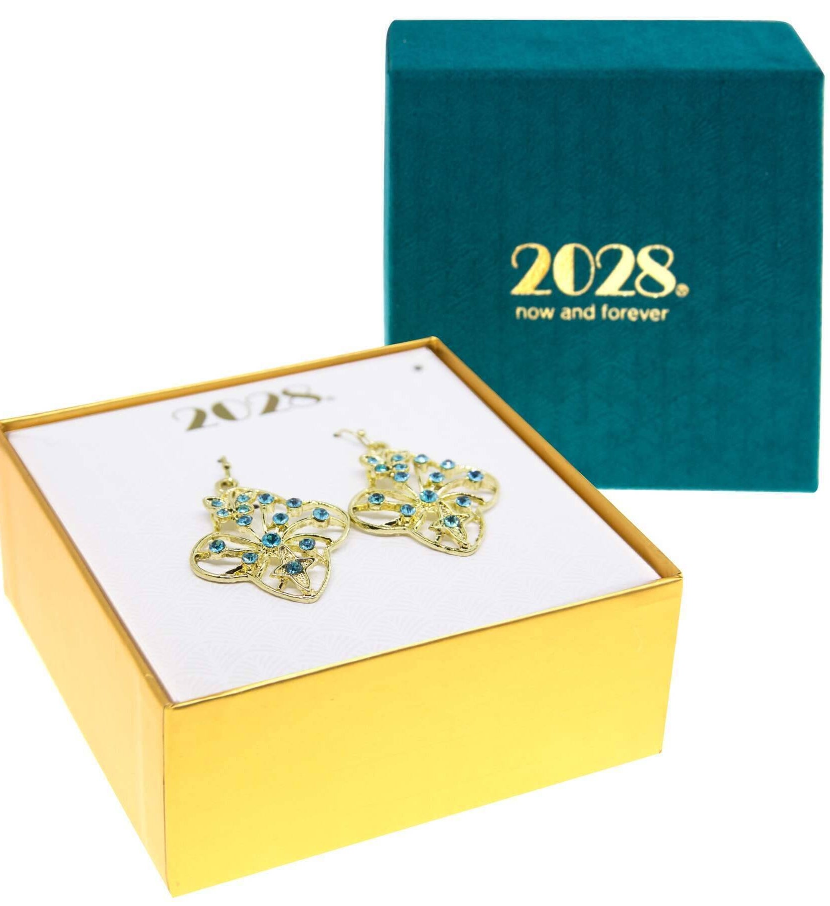 2028 Jewelry Butterfly & Cross Aqua Crystal Filigree Flower Drop Earrings