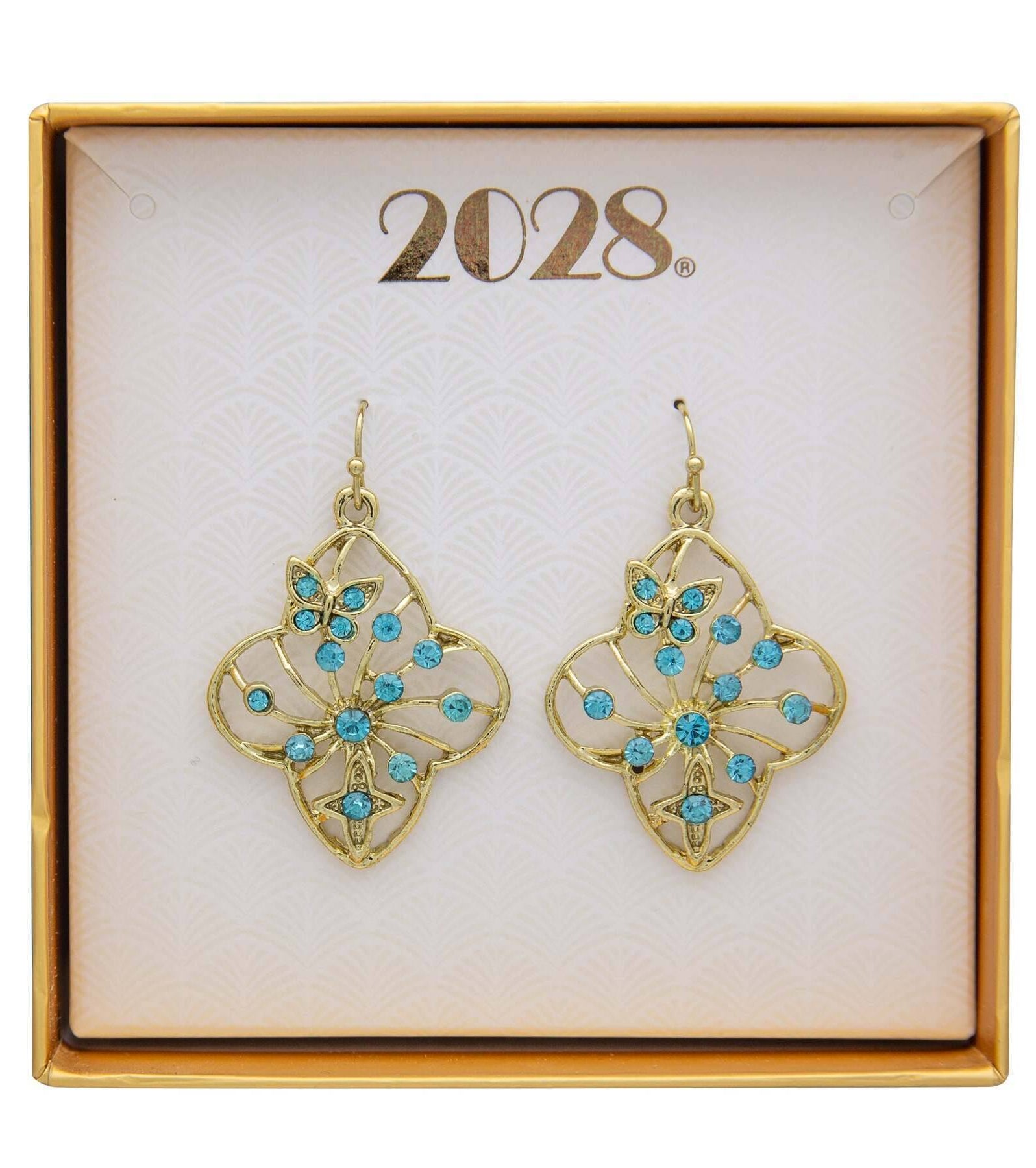 2028 Jewelry Butterfly & Cross Aqua Crystal Filigree Flower Drop Earrings