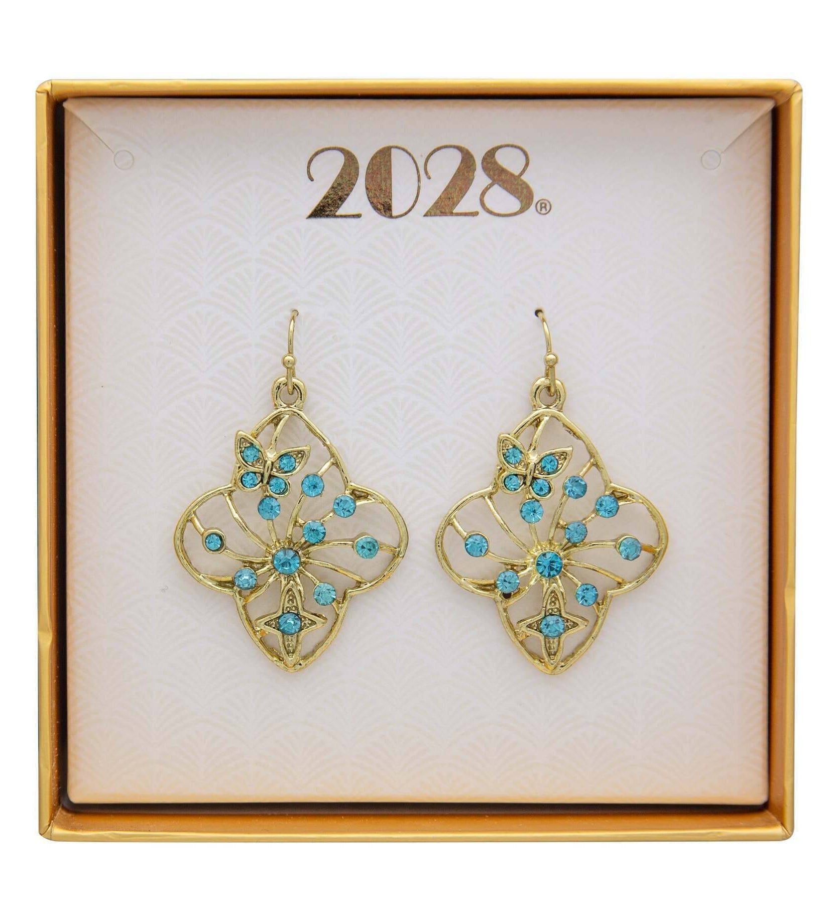 2028 Jewelry Butterfly & Cross Aqua Crystal Filigree Flower Drop Earrings