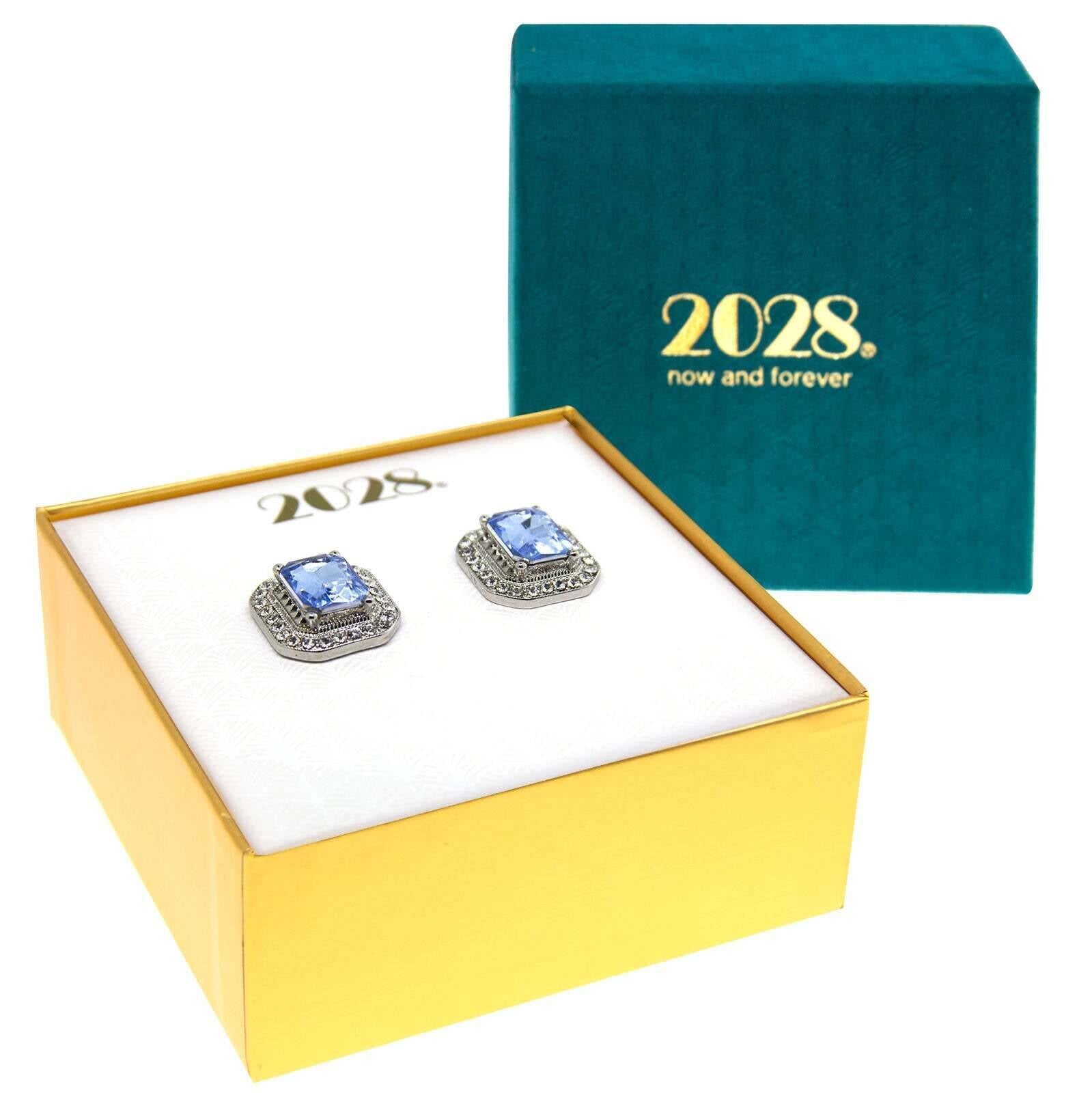 2028 Jewelry Light Sapphire Blue with Crystal Octagon Button Earrings