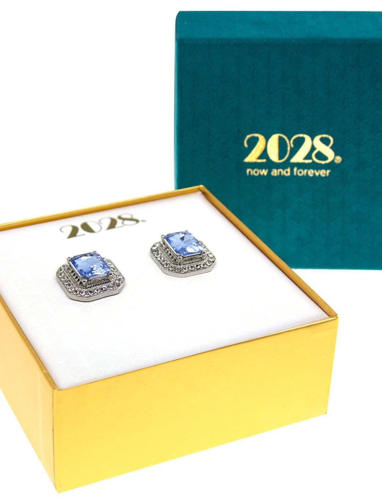 2028 Jewelry Light Sapphire Blue with Crystal Octagon Button Earrings