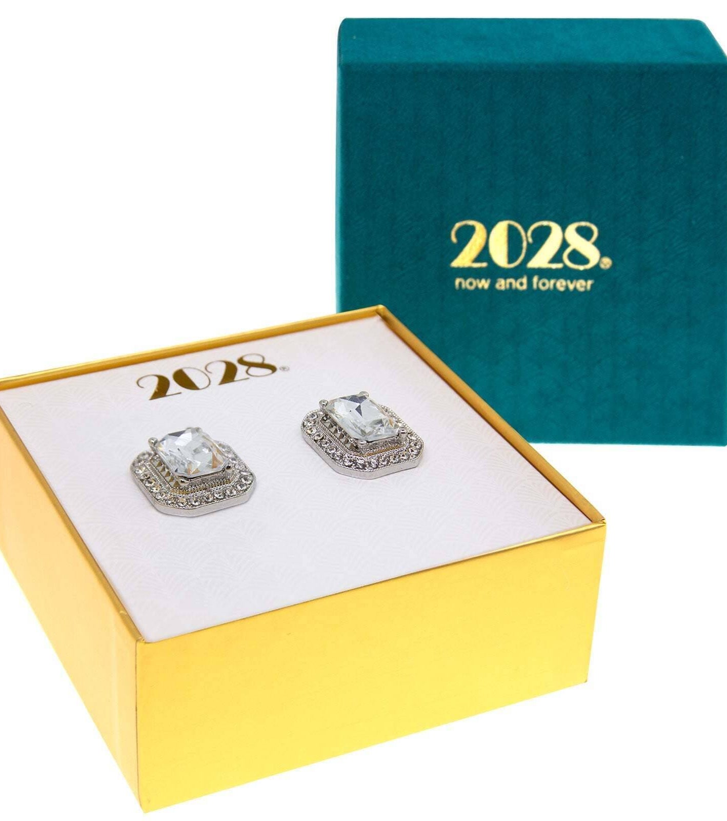 2028 Jewelry Crystal Octagon Button Earrings