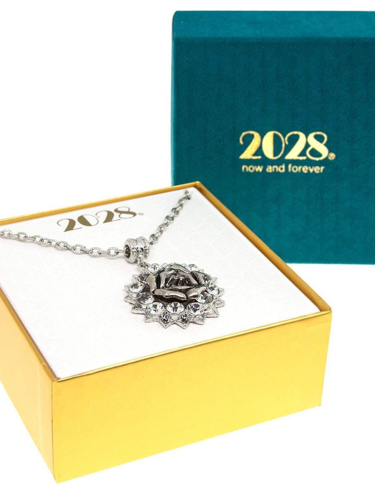 2028 Jewelry Crystal Flower Pendant Necklace 16" + 3" Extender