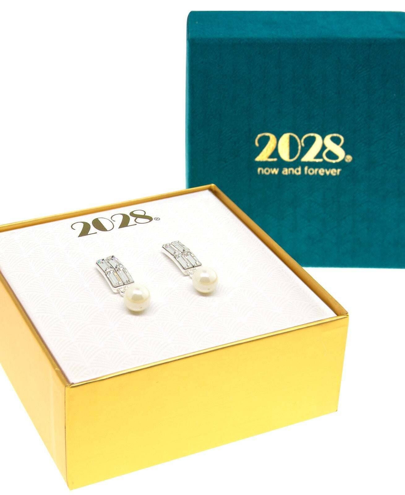 2028 Jewelry Crystal And 8Mmm Faux Pearl Drop Earrings