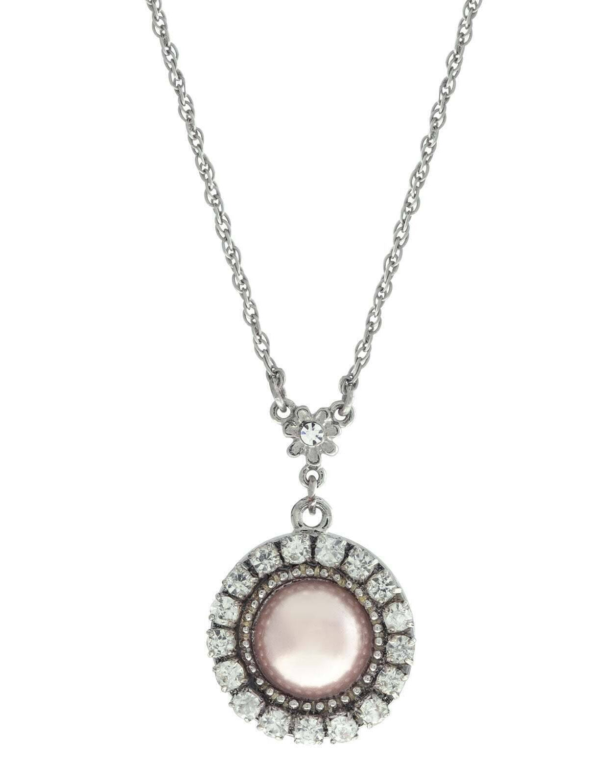 1928 Jewelry Round Multi-Crystal Floral Accent Drop Pendant Necklace 16" + 3" Extender