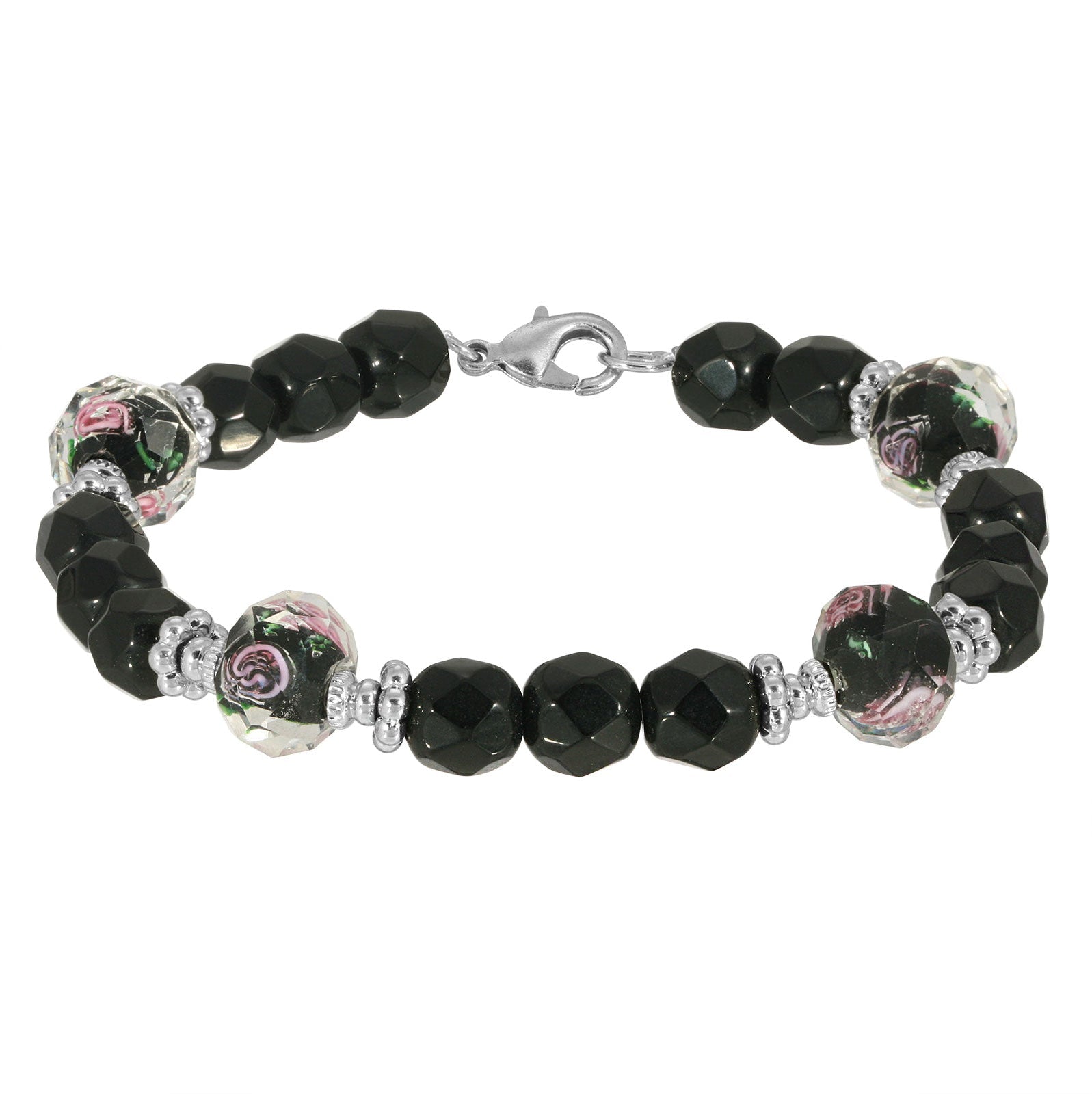 1928 Jewelry Black Floral Beaded Bracelet