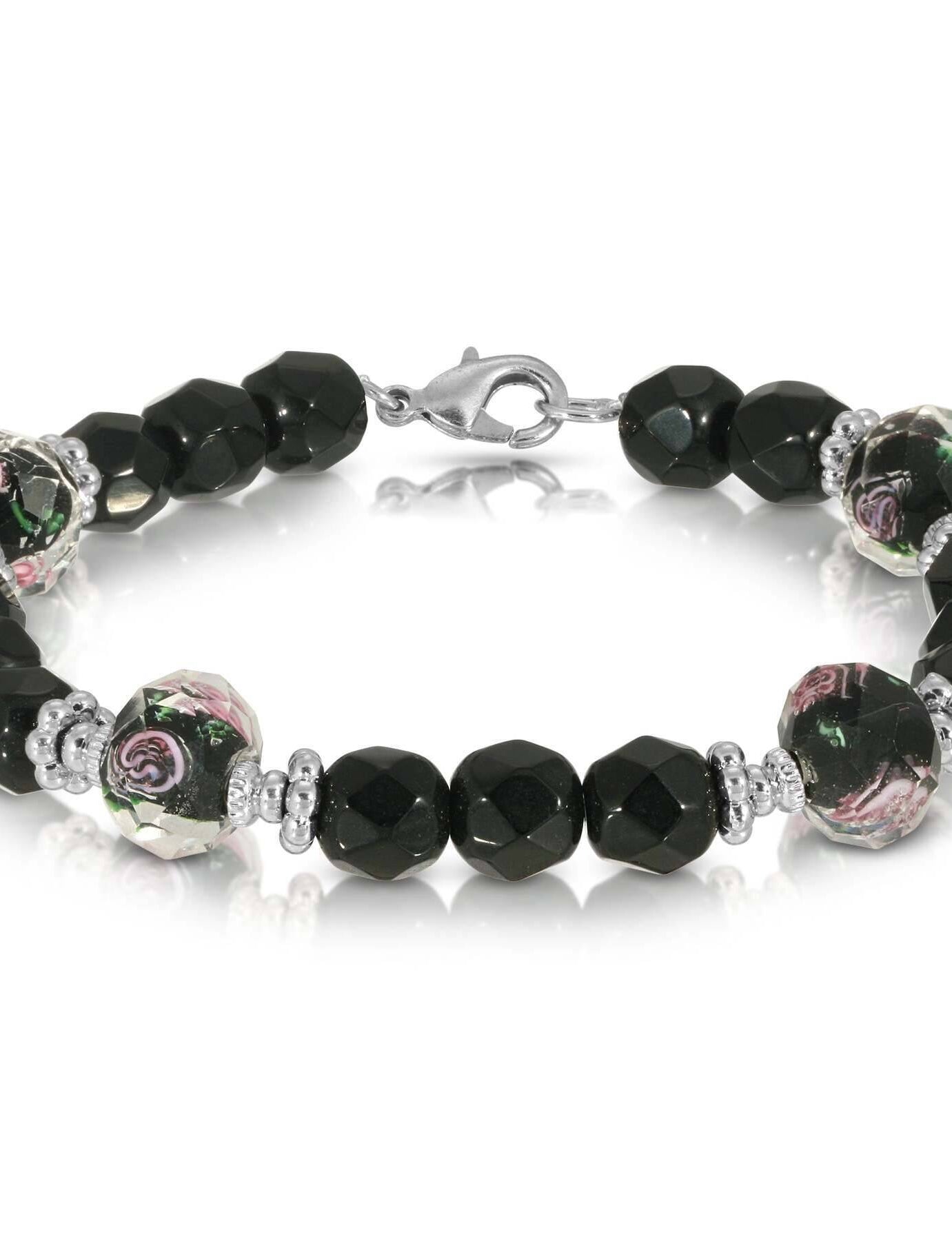 1928 Jewelry Black Floral Beaded Bracelet