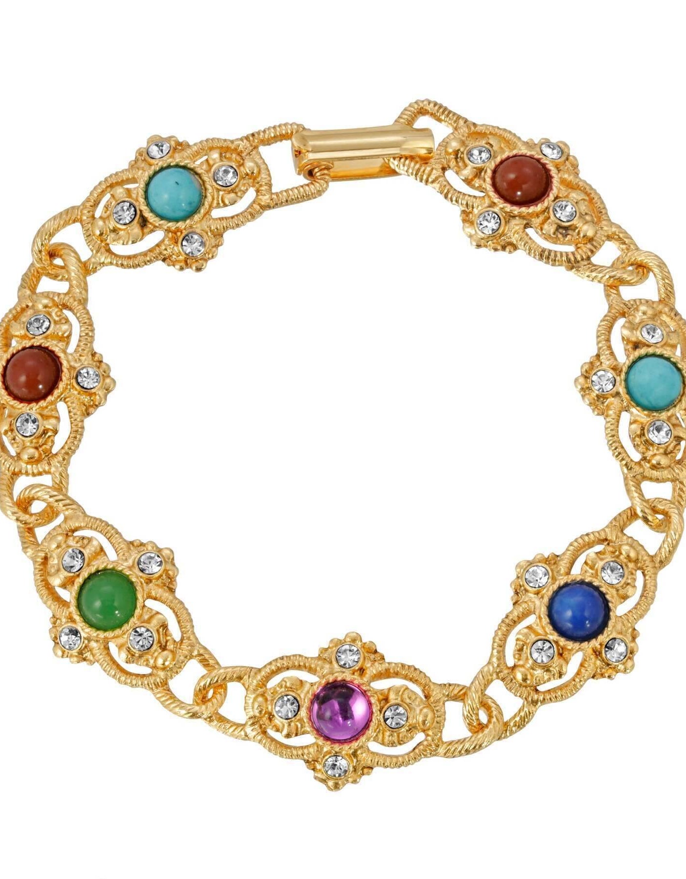 1928 Jewelry Prestige Textured Link Crystal And Stone Bracelet