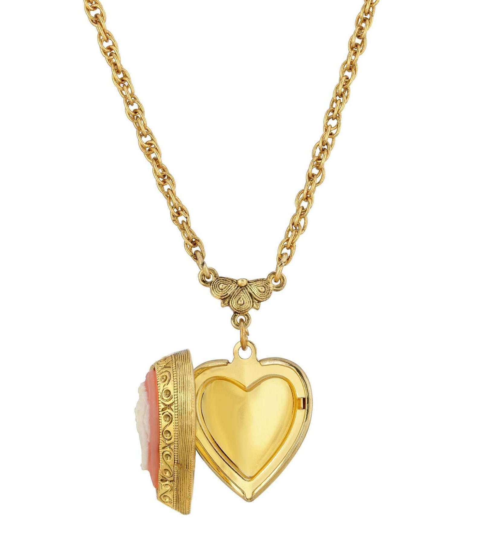 1928 Jewelry Pink Heart Cameo Locket Necklace 16" + 3" Extender