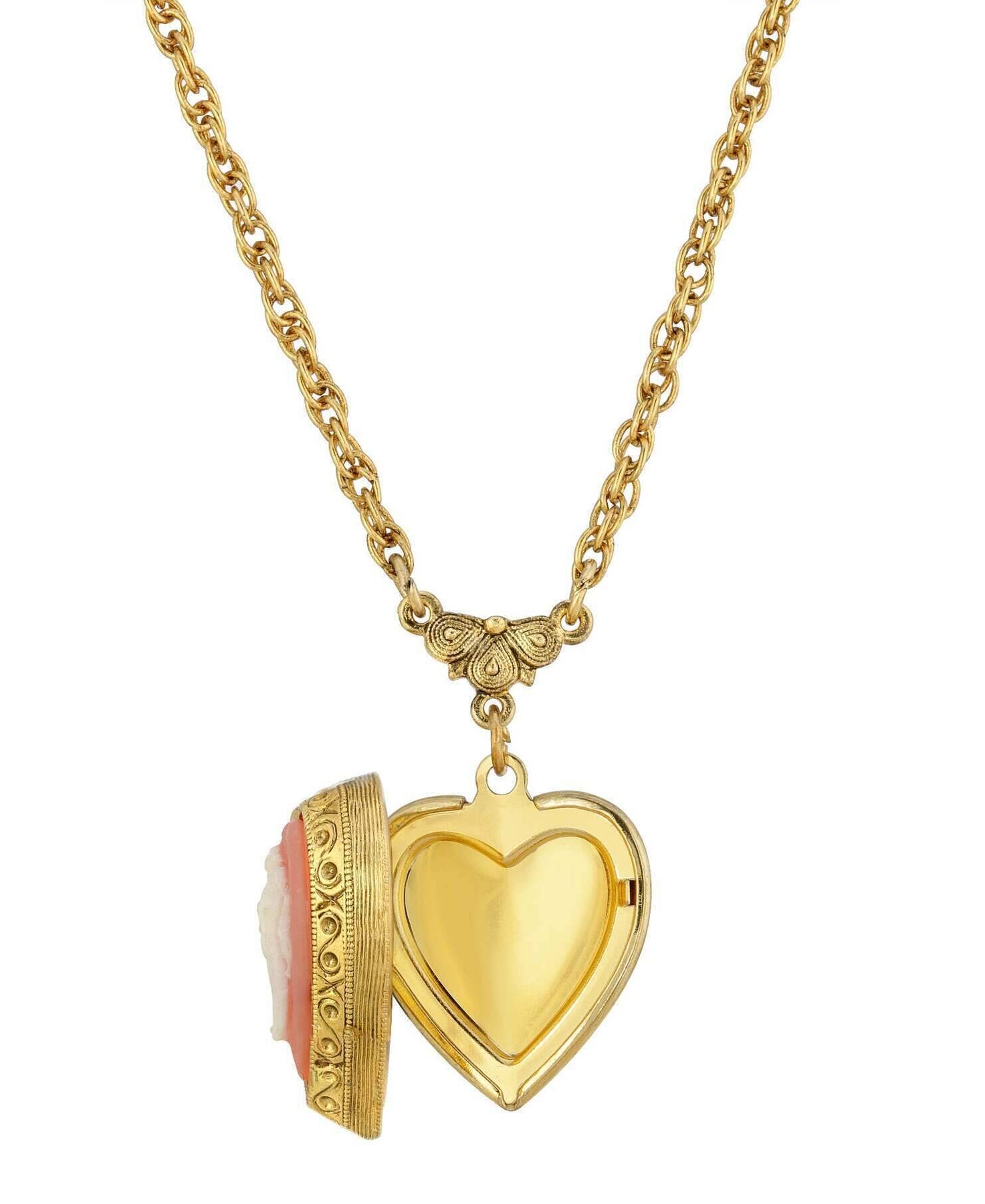 1928 Jewelry Pink Heart Cameo Locket Necklace 16" + 3" Extender