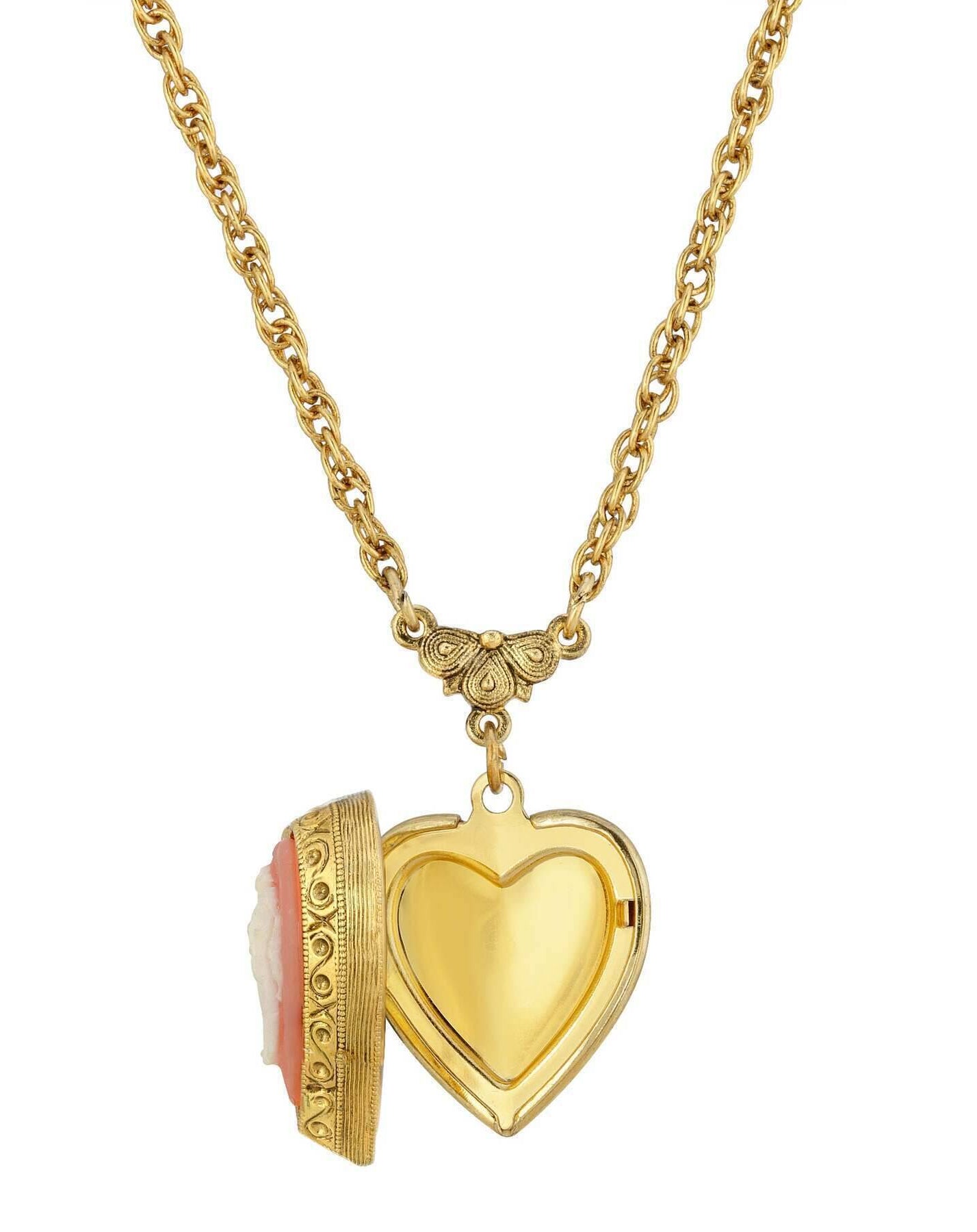 1928 Jewelry Pink Heart Cameo Locket Necklace 16" + 3" Extender