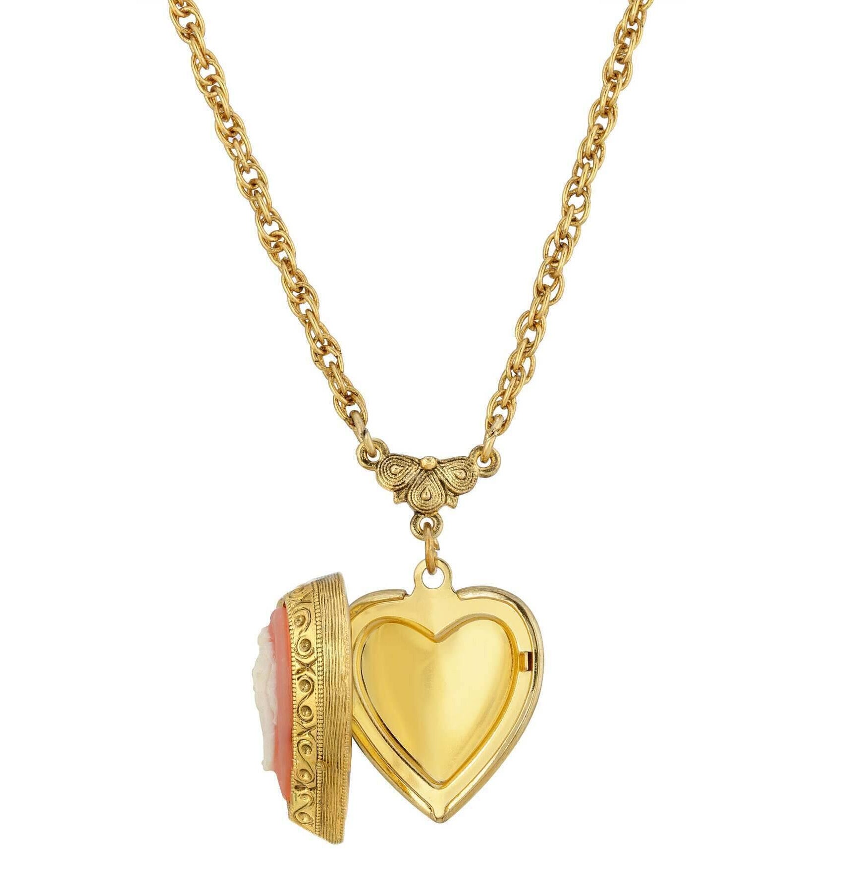 1928 Jewelry Pink Heart Cameo Locket Necklace 16" + 3" Extender