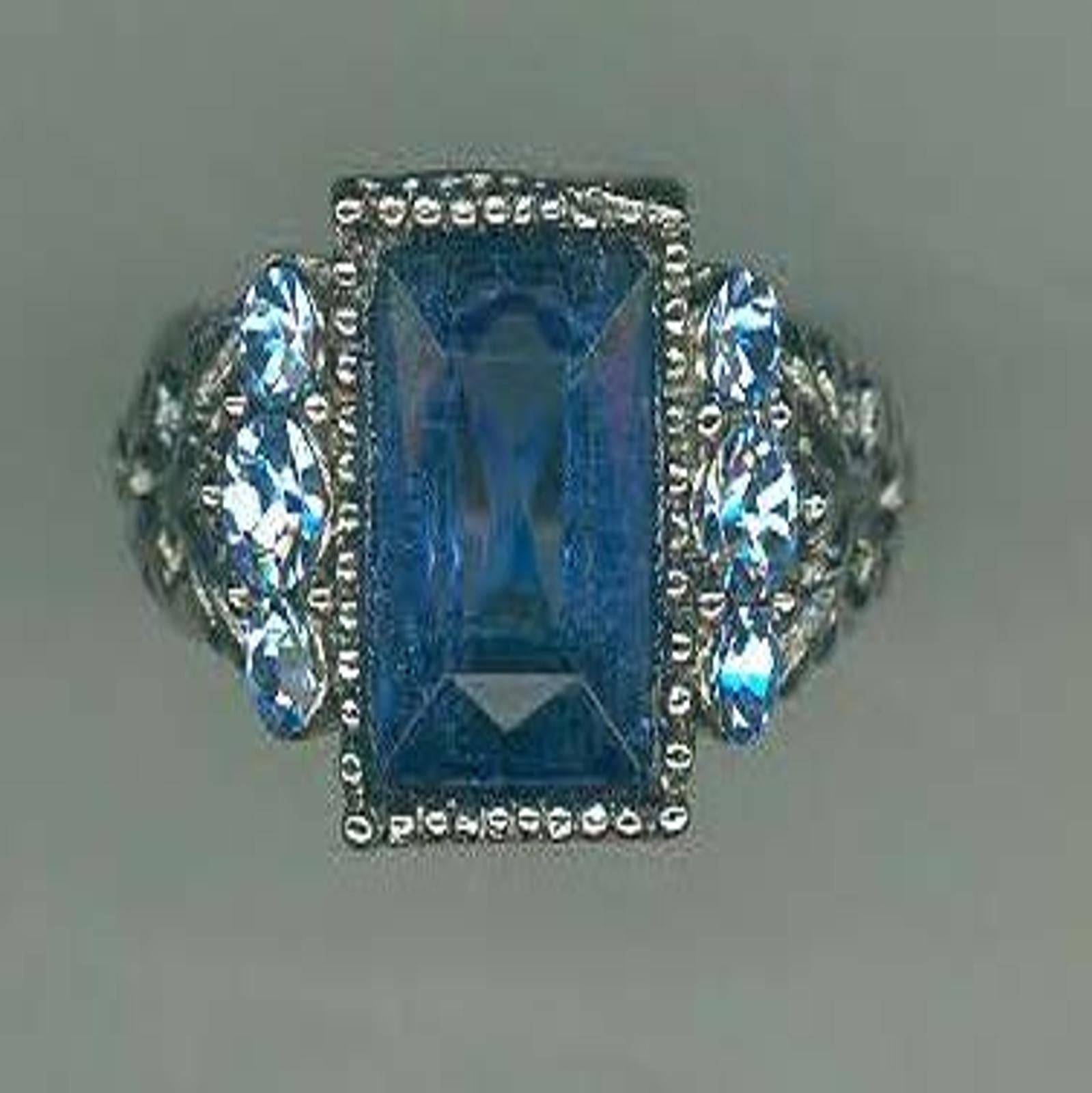 1928 Jewelry Sapphire Blue German Glass Stone & Crystal Ring