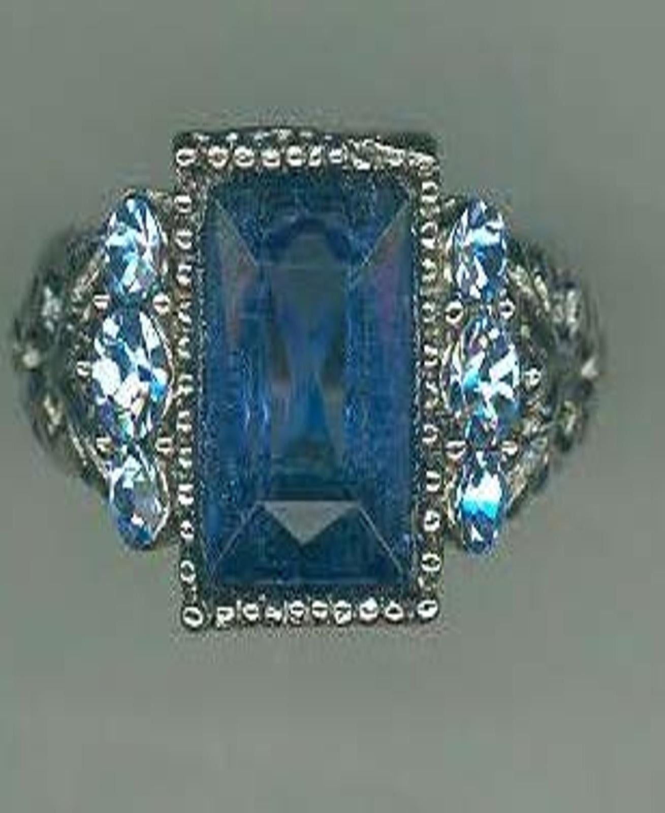 1928 Jewelry Sapphire Blue German Glass Stone & Crystal Ring