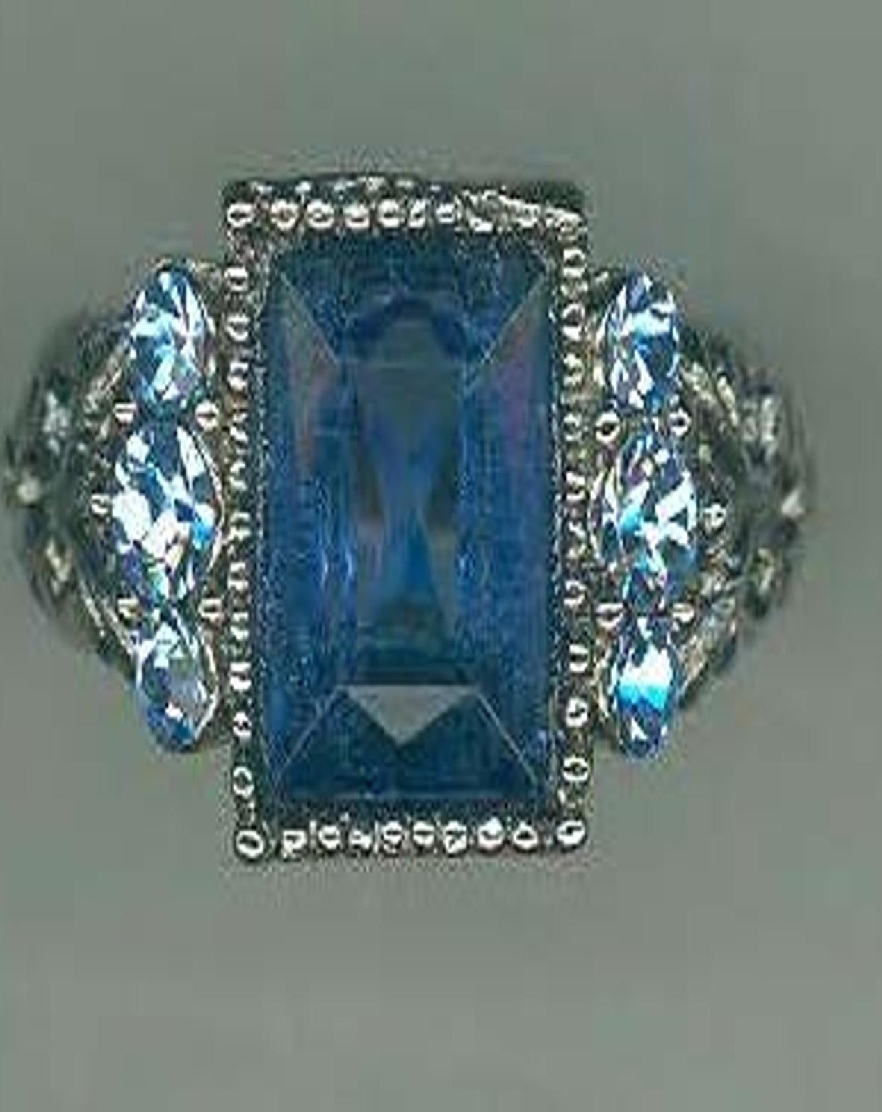 1928 Jewelry Sapphire Blue German Glass Stone & Crystal Ring