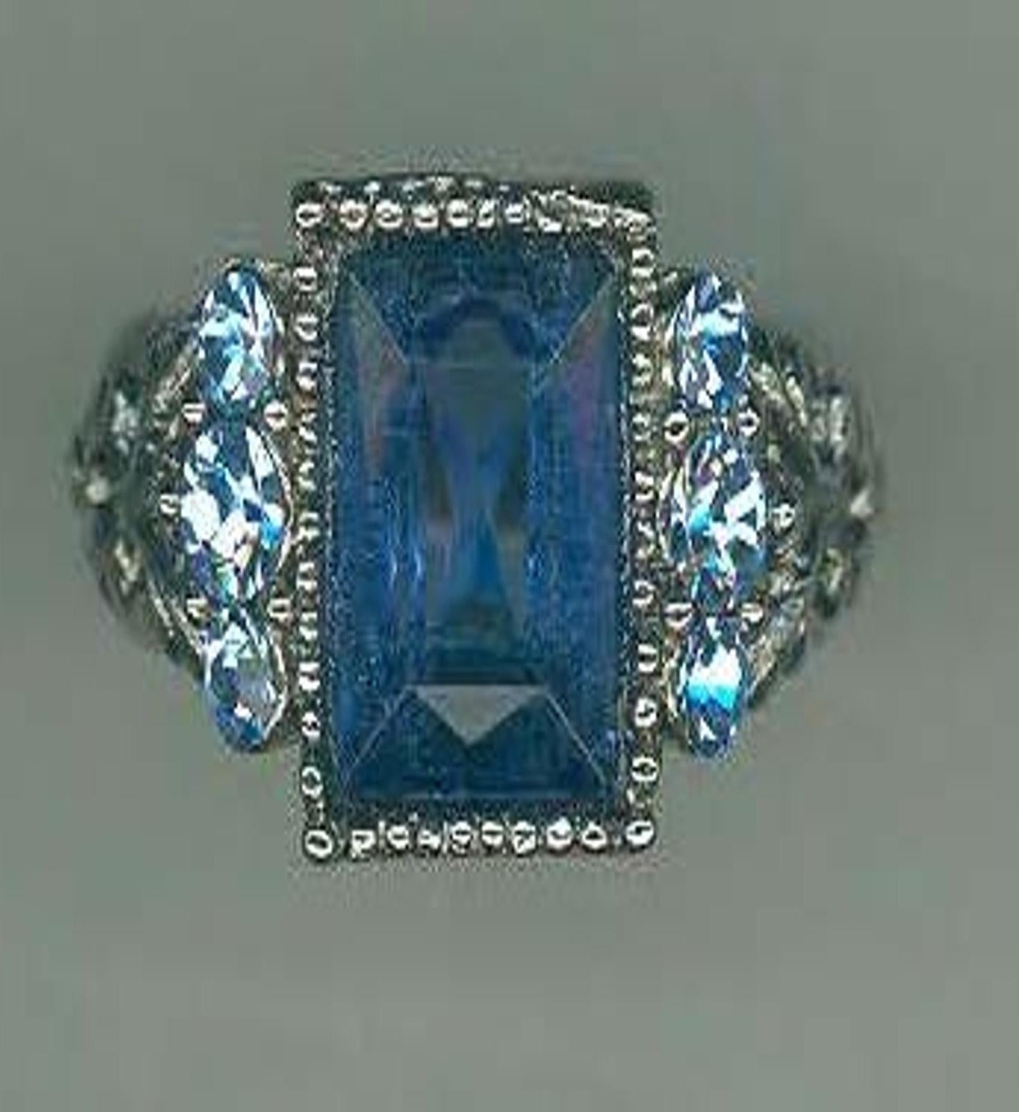 1928 Jewelry Sapphire Blue German Glass Stone & Crystal Ring
