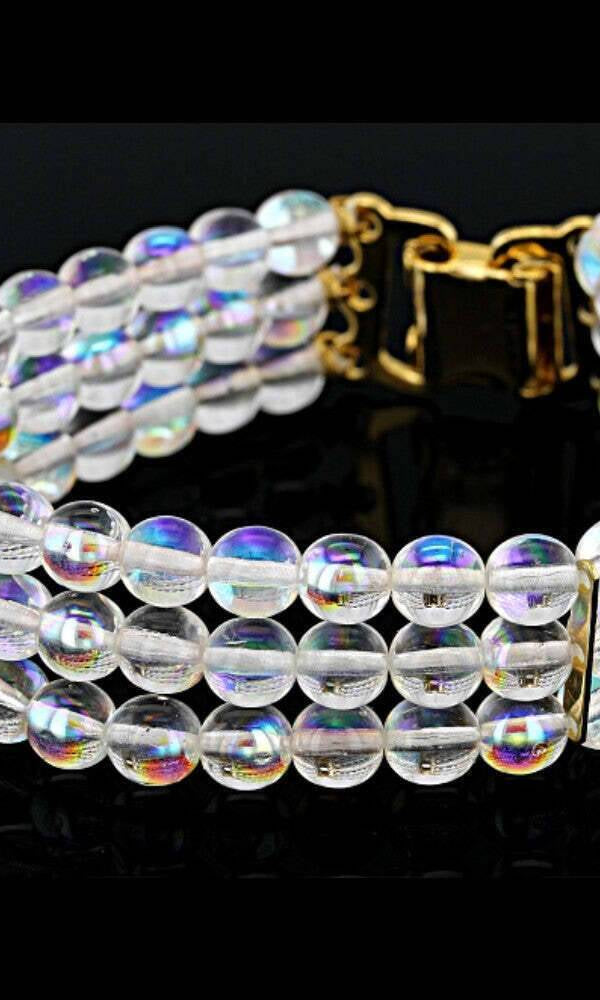 1928 Jewelry Round Three Row AB Glass Beaded Bracelet