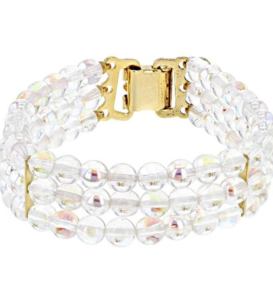 1928 Jewelry Round Three Row AB Glass Beaded Bracelet