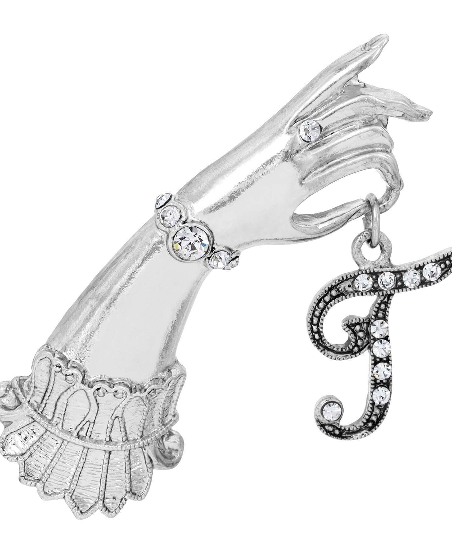 1928 Jewelry Belle Epoch Victorian Hand Model Crystal Initial Pin